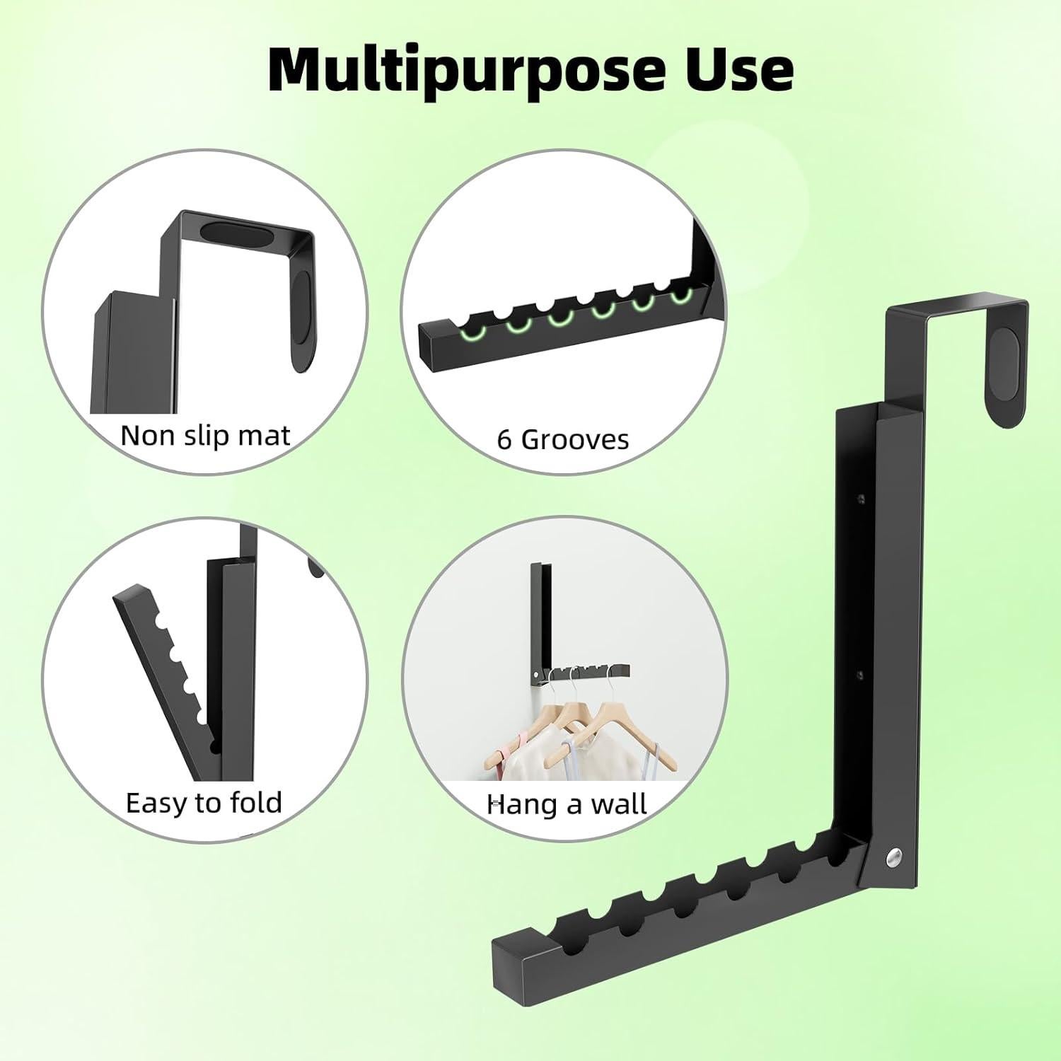 Perchero de Puerta Plegable BAKON - 2 Paquete Negro