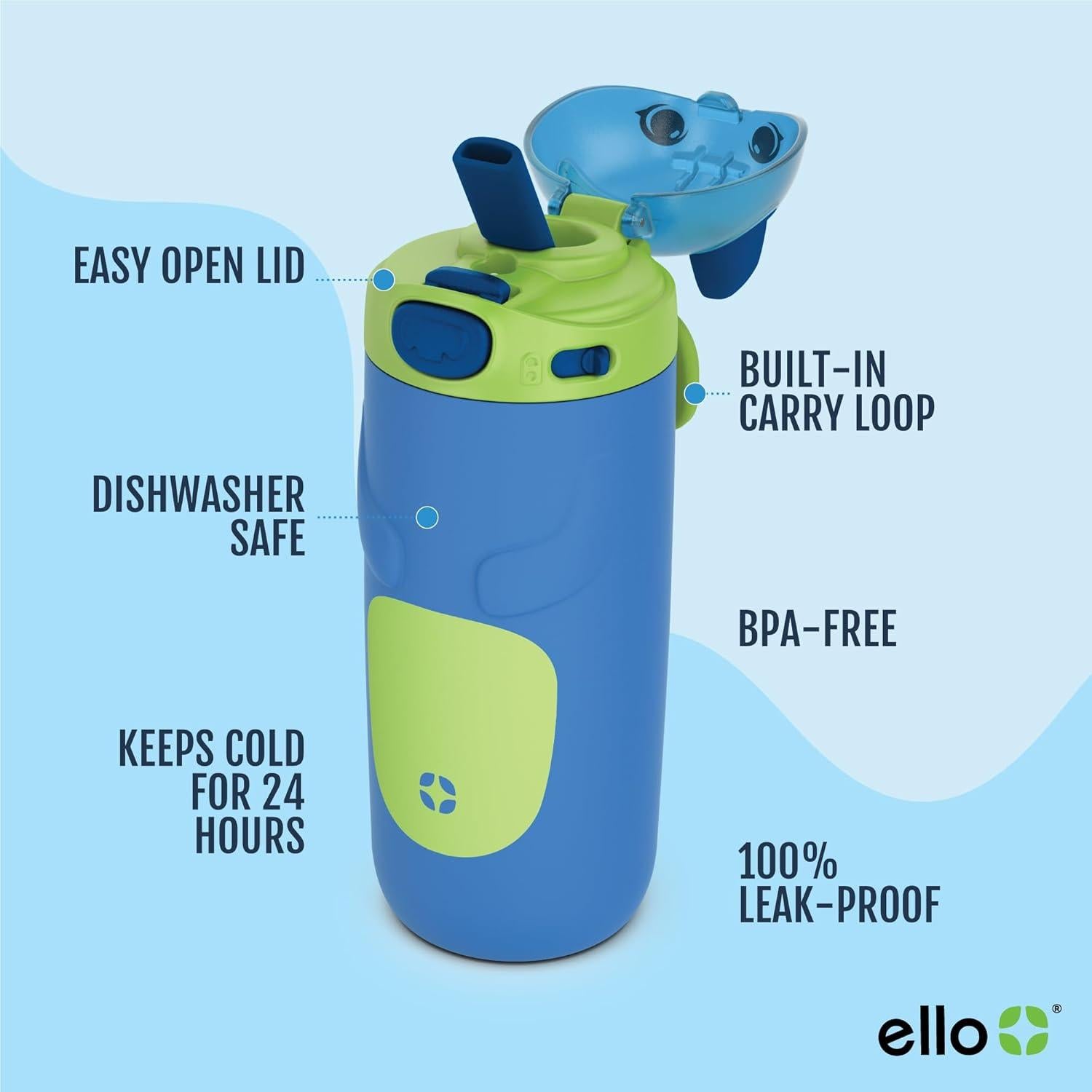 Botella de Agua Ello Ellies 355ml Acero Inoxidable Niños