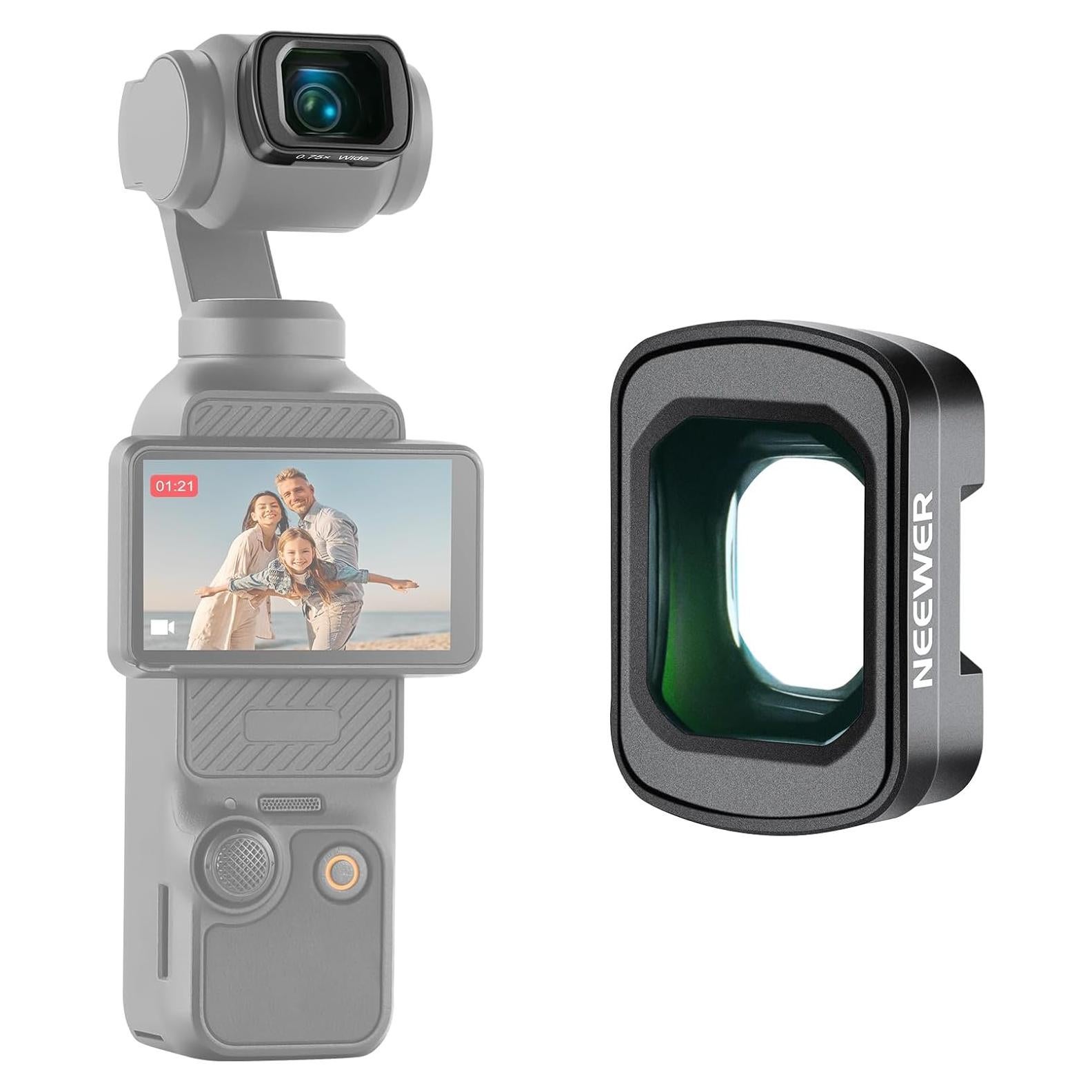 NEEWER 0.75X Wide Angle Lens Compatible with DJI OSMO Pocket 3 Creator Combo Accessories, Expanded FOV of 108°, Magnetic Coated Aspherical Action Camera Lens, LS-45