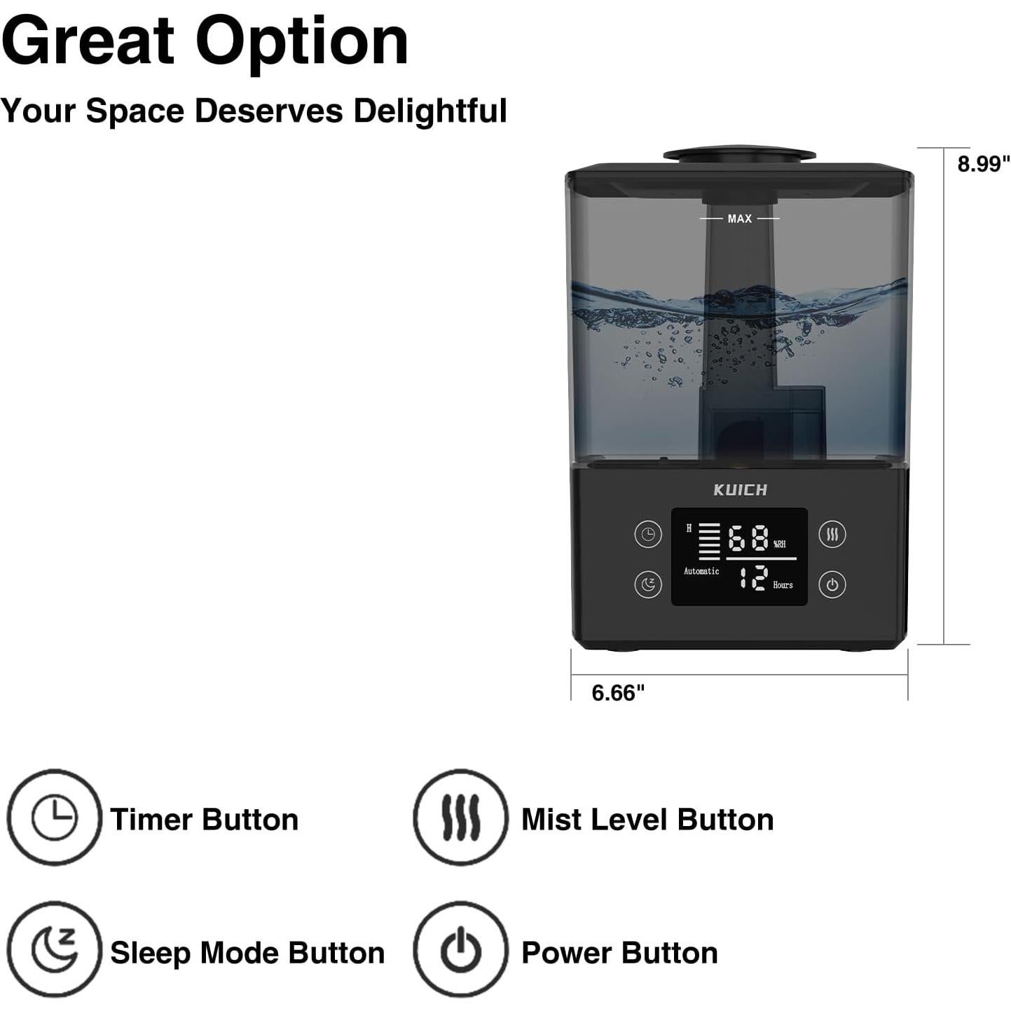Humidificador de Aire KUICH HD-2401 2.4L Silencioso Negro