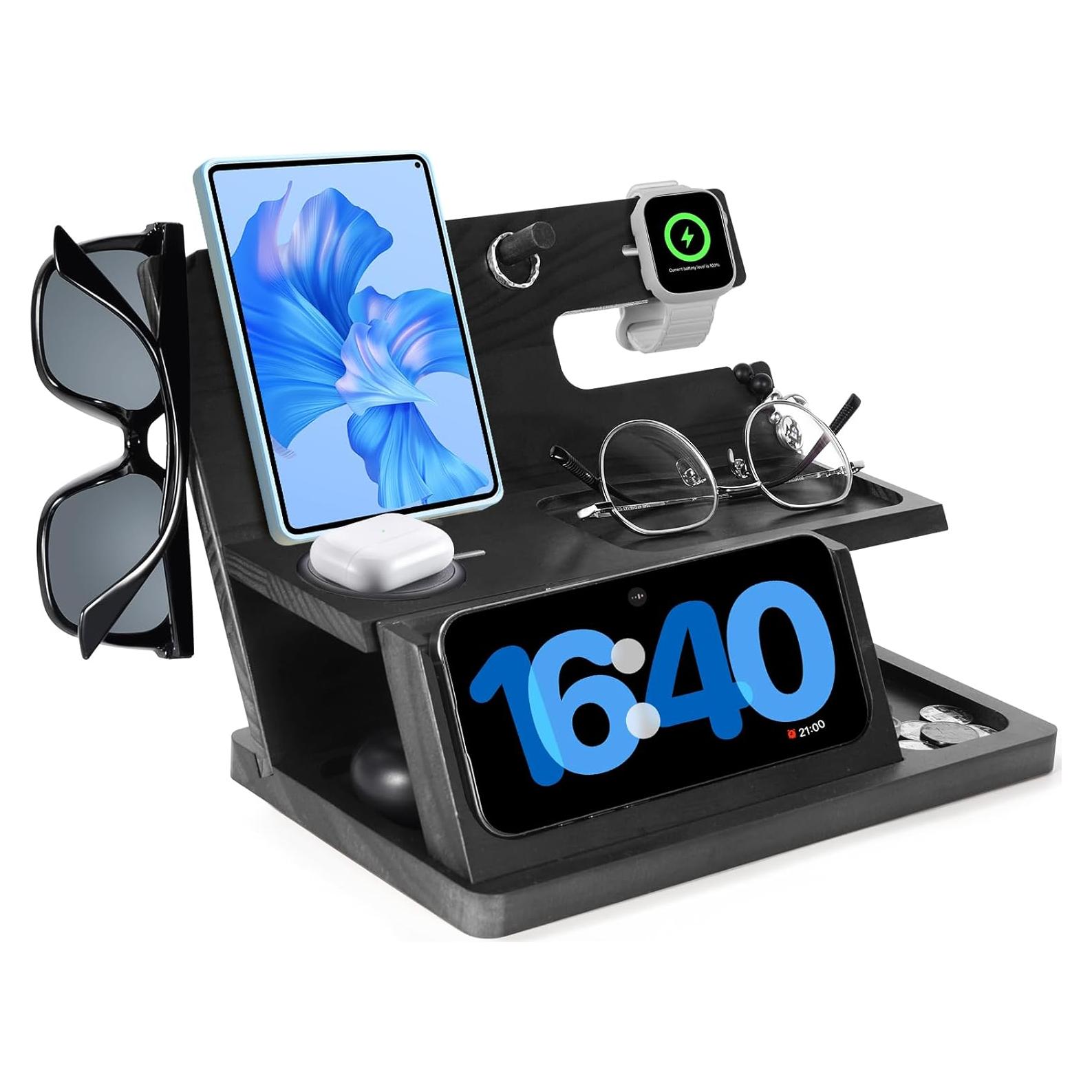 Soporte de Carga 3-en-1 AliveByte para iPhone 16, Madera