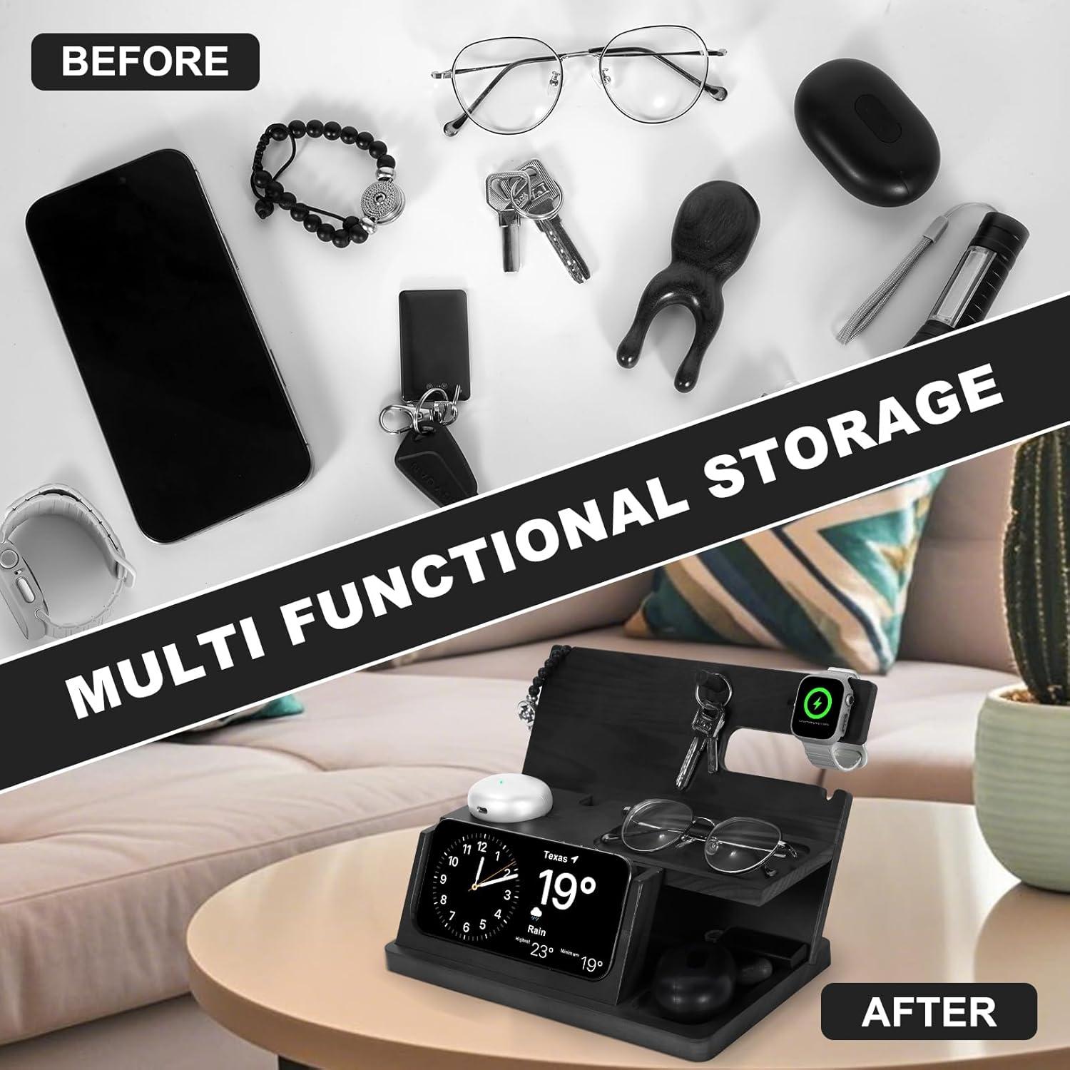 Soporte de Carga 3-en-1 AliveByte para iPhone 16, Madera