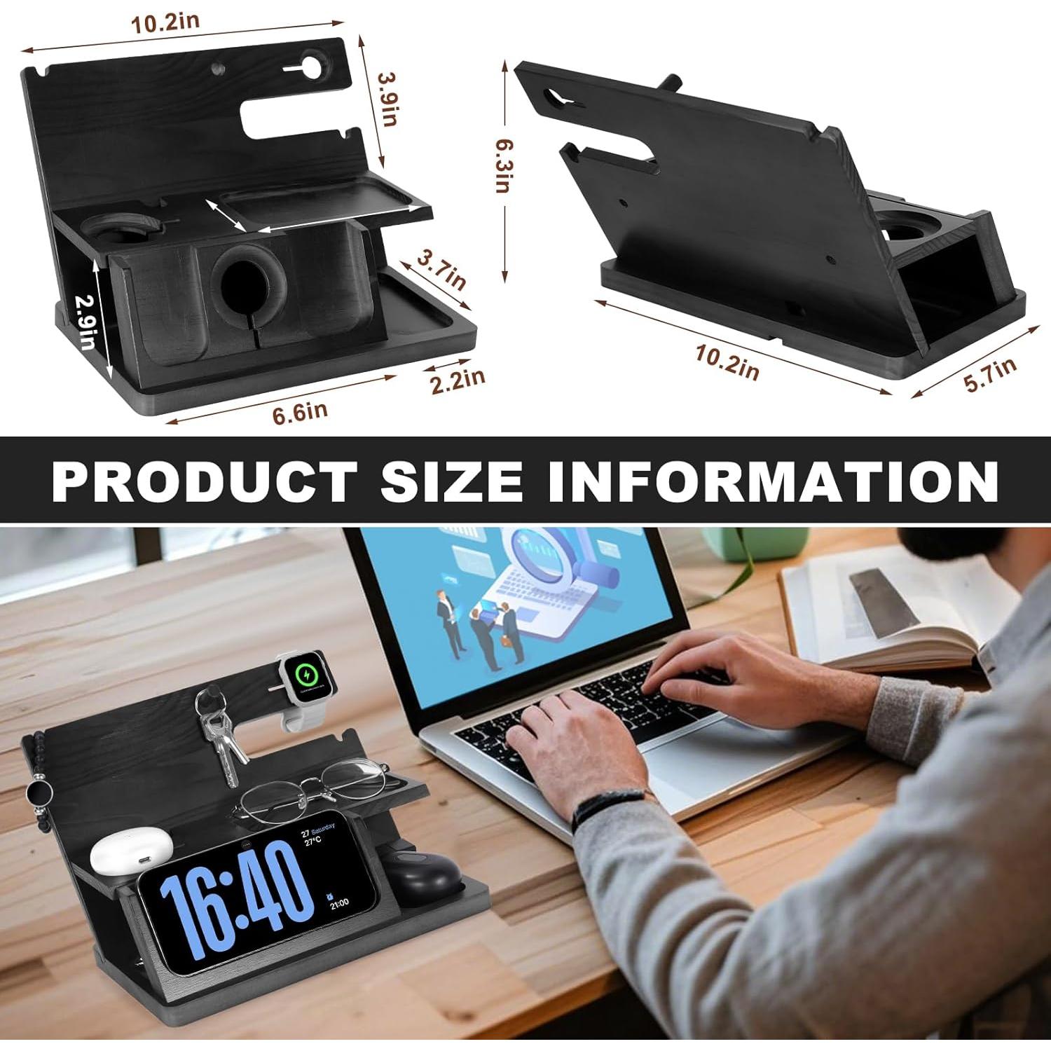 Soporte de Carga 3-en-1 AliveByte para iPhone 16, Madera