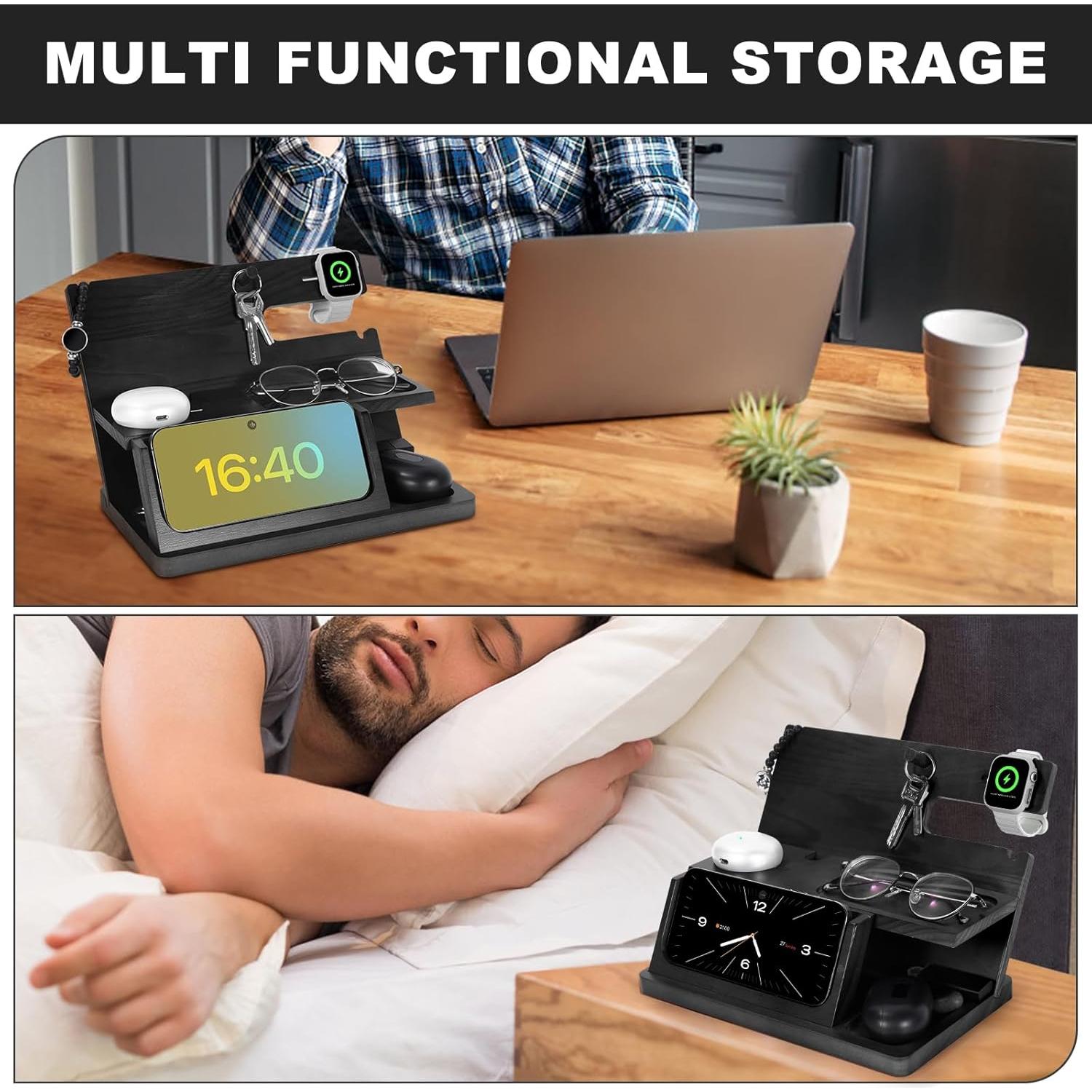 Soporte de Carga 3-en-1 AliveByte para iPhone 16, Madera