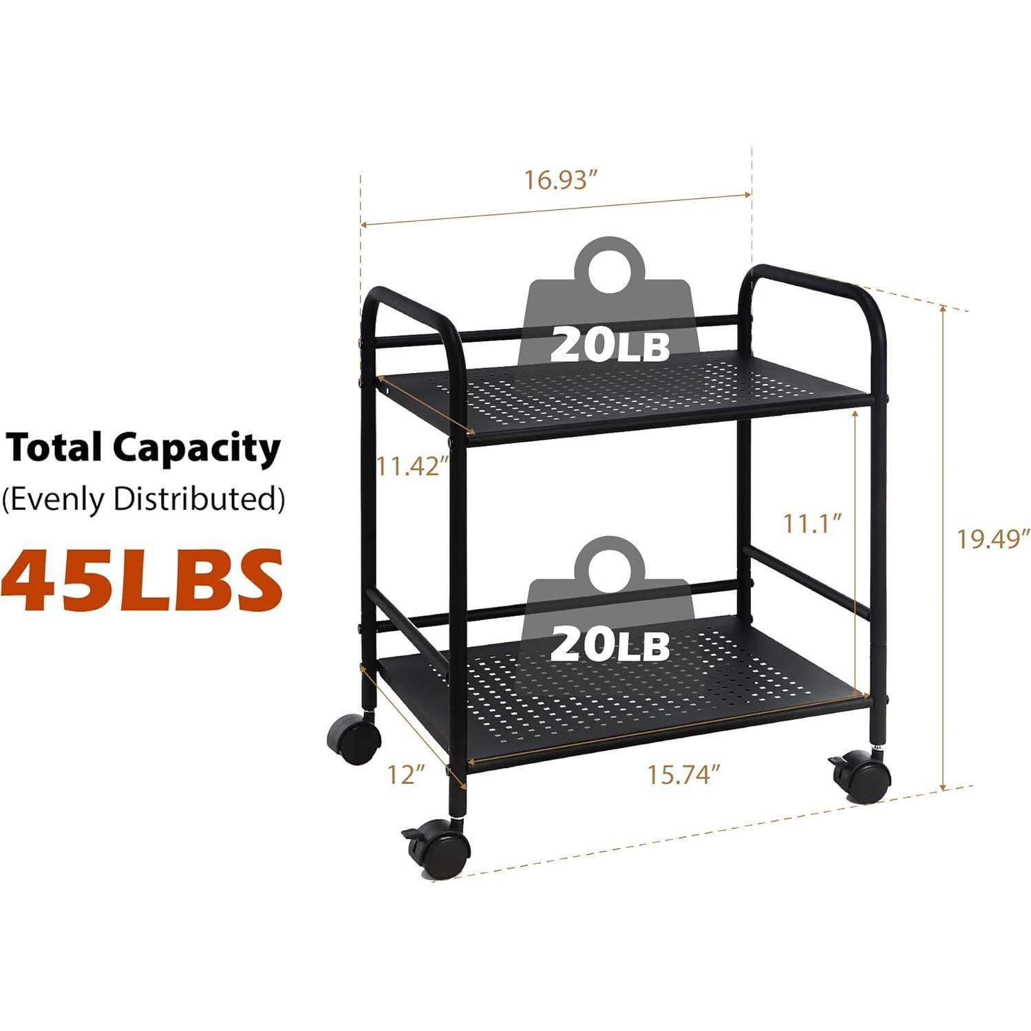Carro de Almacenamiento Metálico SunnyPoint 2 Niveles Negro