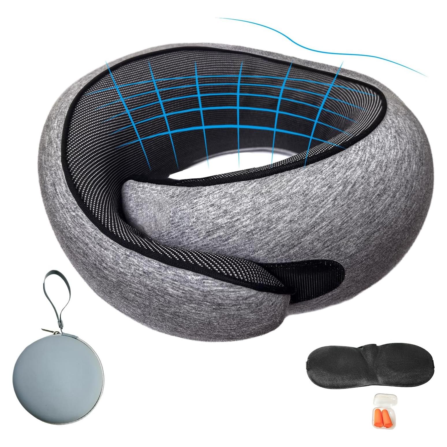 Premium Travel Pillow, 2025 New Memory Foam Airplane Pillow, 360 Degree Support Travel Neck Pillows for Airplanes, Cars, and Home Use, Soft Stowable, Ideal for Adults and Kids (Dark Gray)