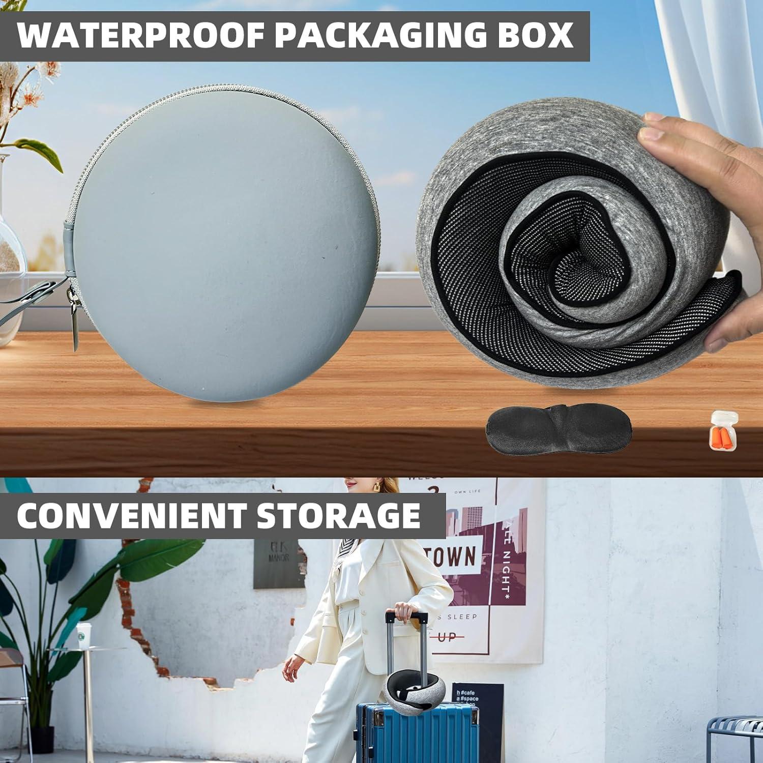 Premium Travel Pillow, 2025 New Memory Foam Airplane Pillow, 360 Degree Support Travel Neck Pillows for Airplanes, Cars, and Home Use, Soft Stowable, Ideal for Adults and Kids (Dark Gray)