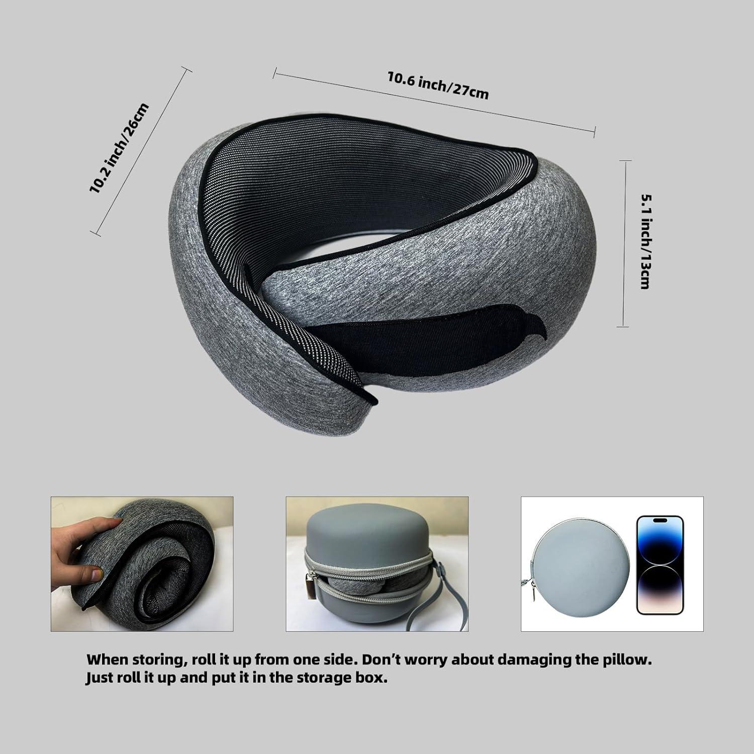 Premium Travel Pillow, 2025 New Memory Foam Airplane Pillow, 360 Degree Support Travel Neck Pillows for Airplanes, Cars, and Home Use, Soft Stowable, Ideal for Adults and Kids (Dark Gray)