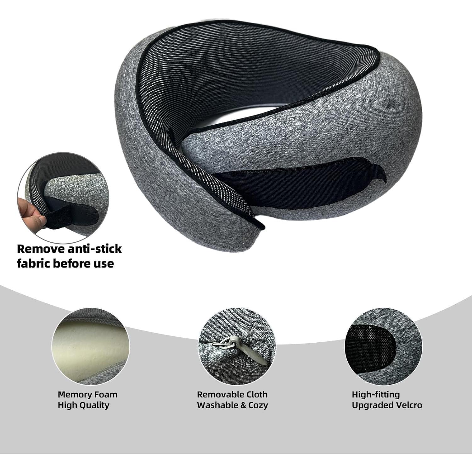 Premium Travel Pillow, 2025 New Memory Foam Airplane Pillow, 360 Degree Support Travel Neck Pillows for Airplanes, Cars, and Home Use, Soft Stowable, Ideal for Adults and Kids (Dark Gray)