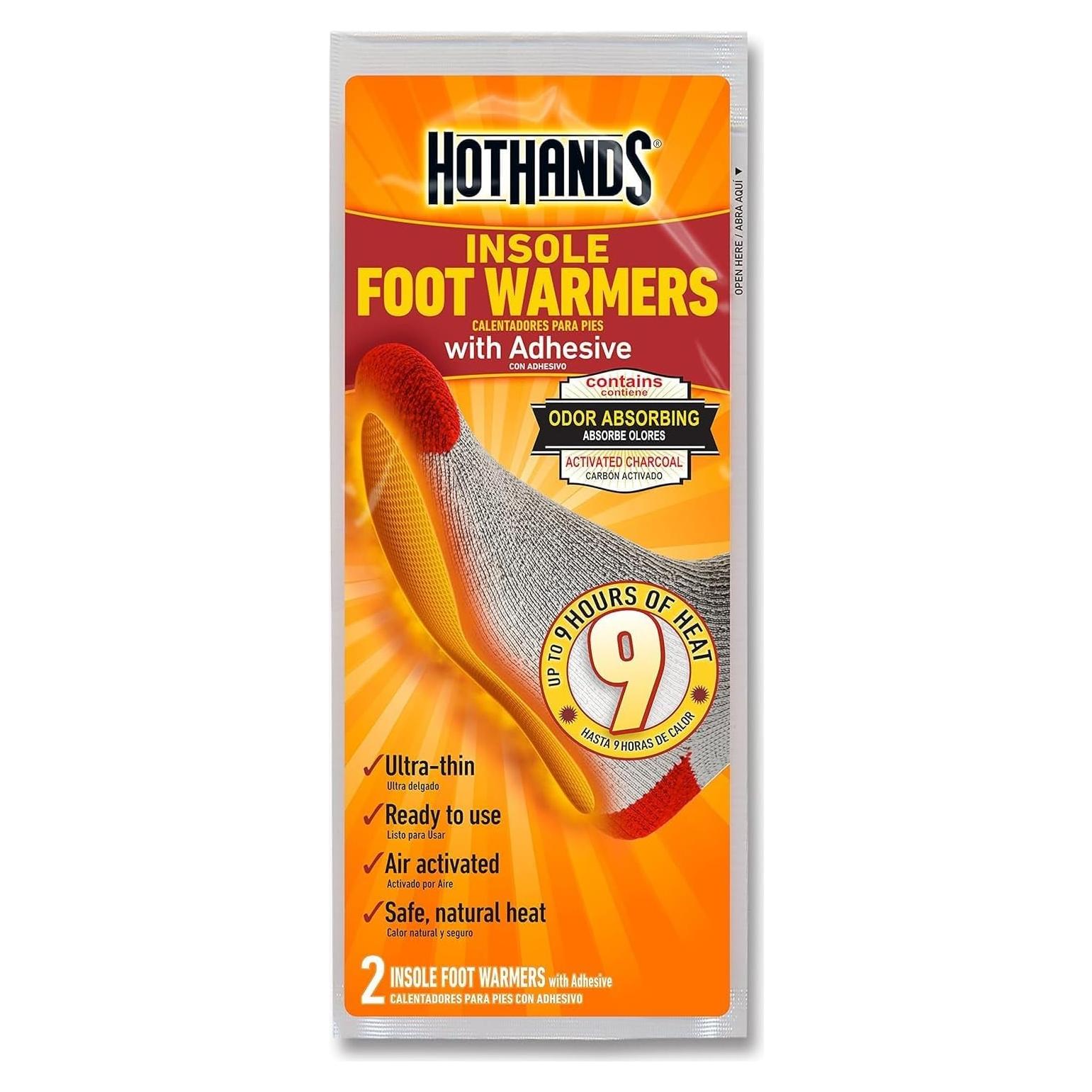 Insole Foot Warmers with Adhesive - Long Lasting Safe Natural Odorless Air Activated Warmers - Up to 9 Hours of Heat