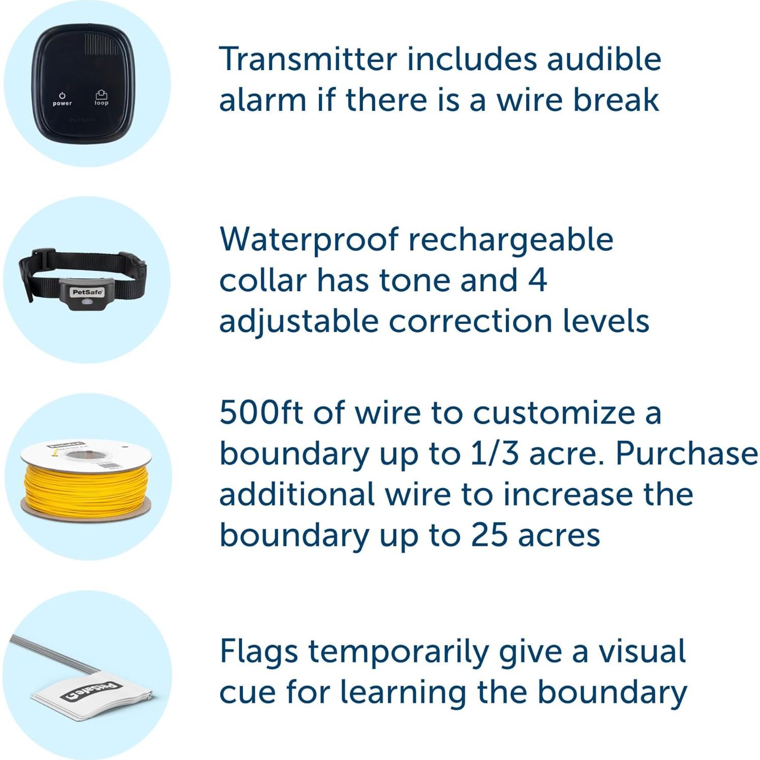 PetSafe Rechargeable In-Ground Pet Fence for Dogs and Cats Over 5lb - from The Parent Company of Invisible Fence Brand - Waterproof Collar with Tone and Static Correction Electric Collar