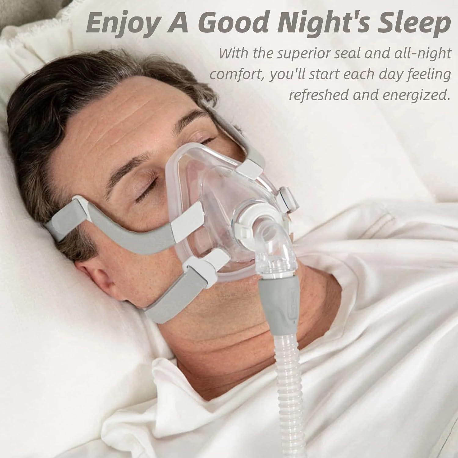 Full Face CPAP Mask, Comfort Series Nasal CPAP Mask, Reuse Full Cover Mask Replacement Accessory Includes Headgear Strap, Frame, Elbow and Nasal Cushion, Covers Nose and Mouth(S)