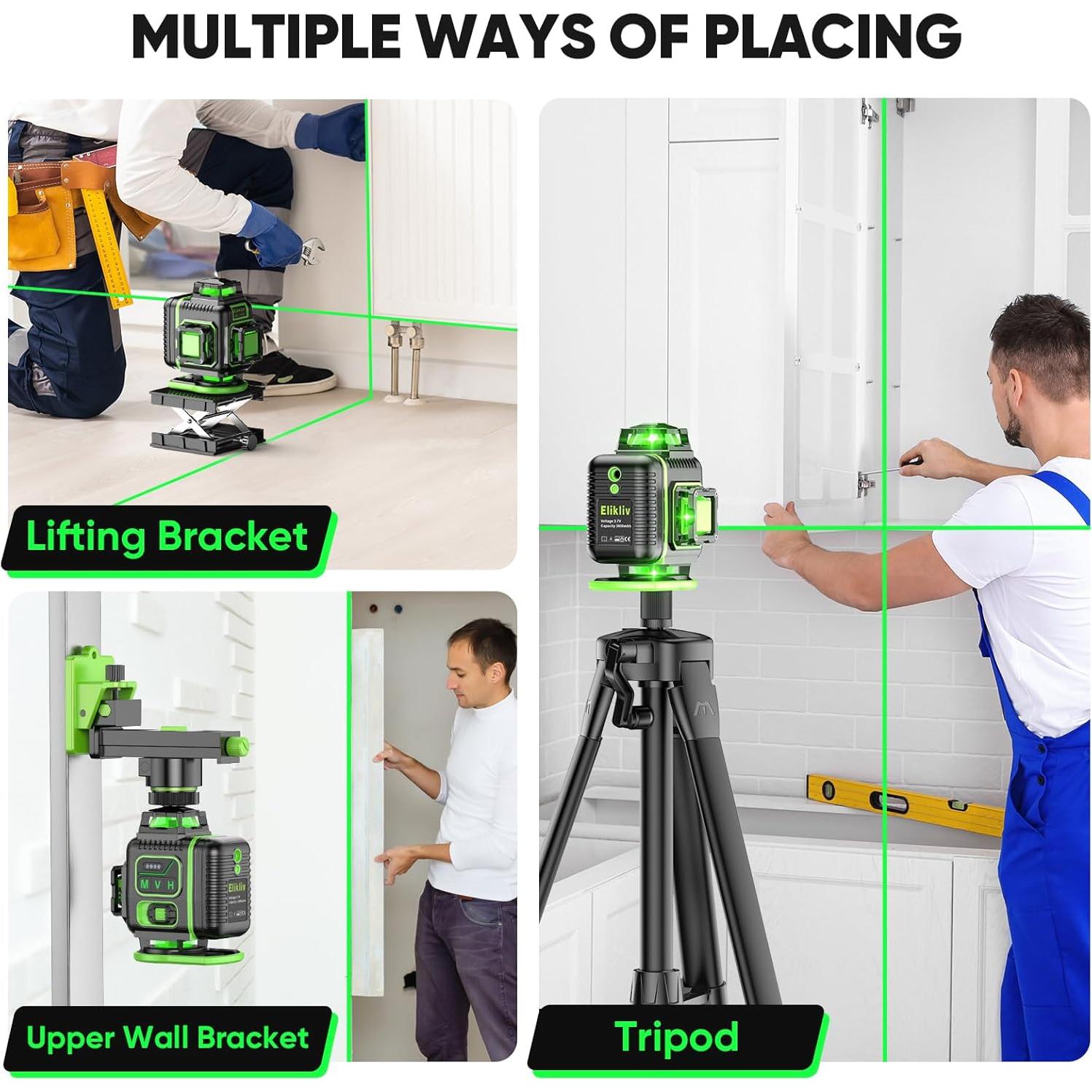 Nivel Láser 4D Autonivelante Elikliv con Trípode 99.8cm