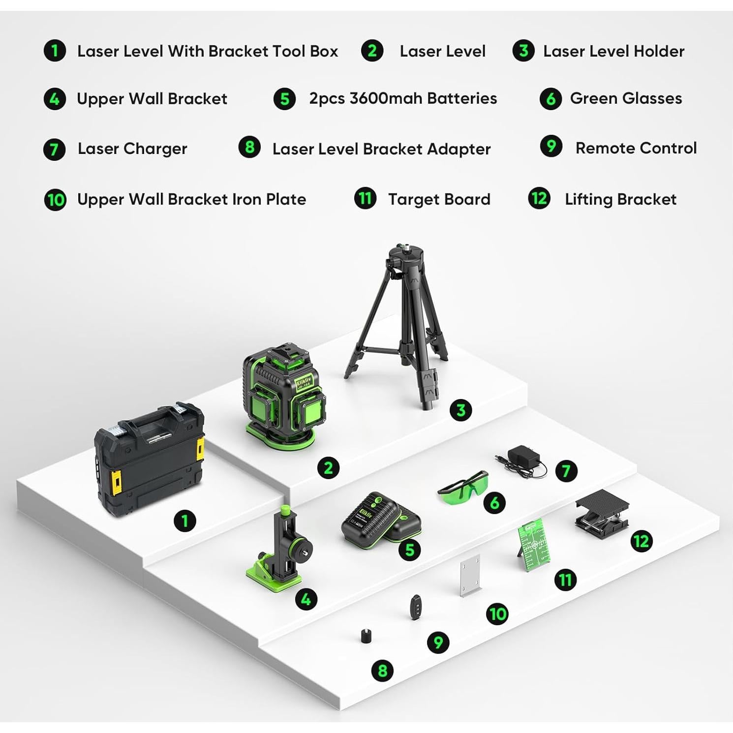 Nivel Láser 4D Autonivelante Elikliv con Trípode 99.8cm