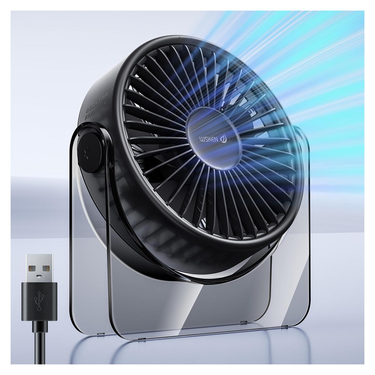 Ventilador de Escritorio USB WSKEN Mini Silencioso 3 Velocidades