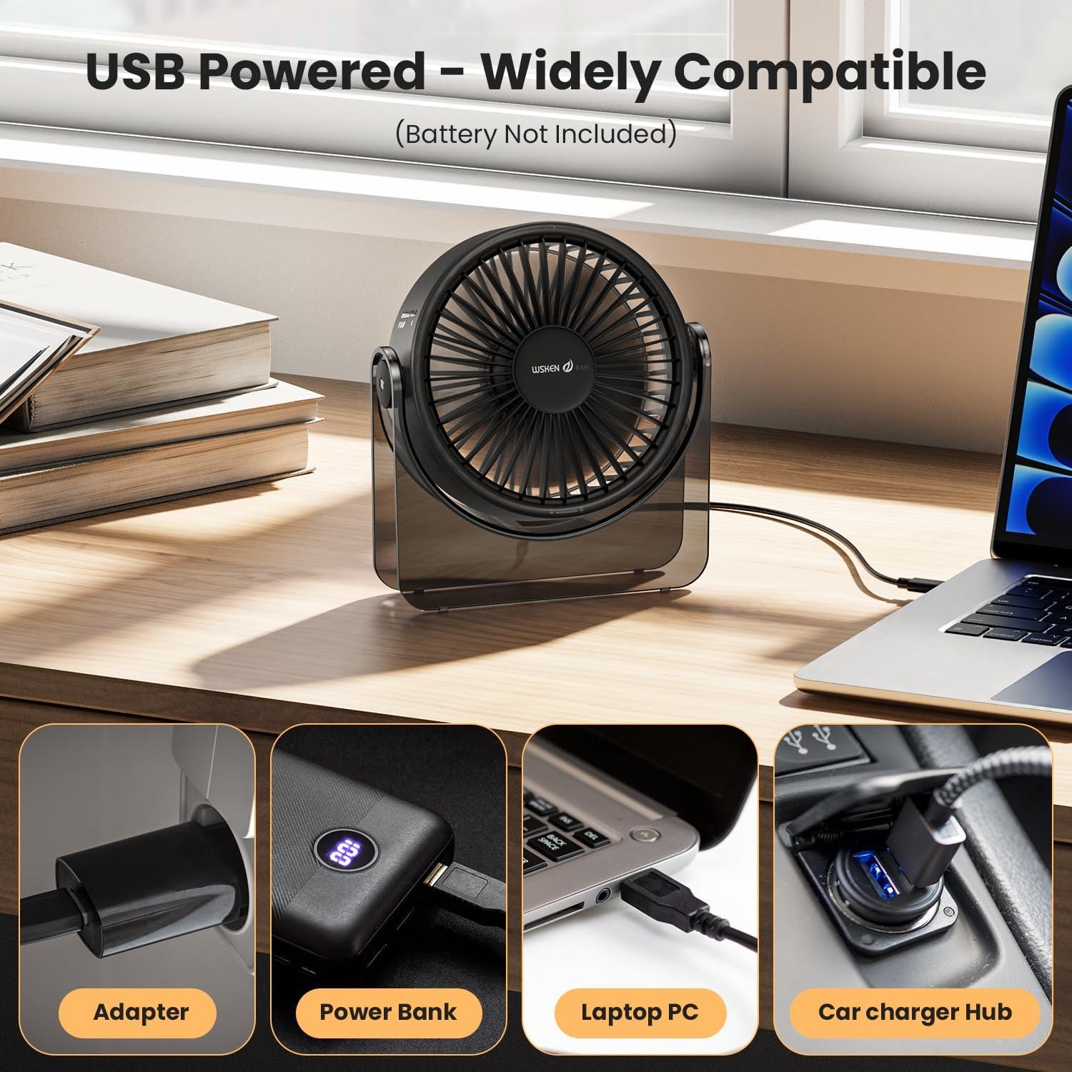 Ventilador de Escritorio USB WSKEN Mini Silencioso 3 Velocidades