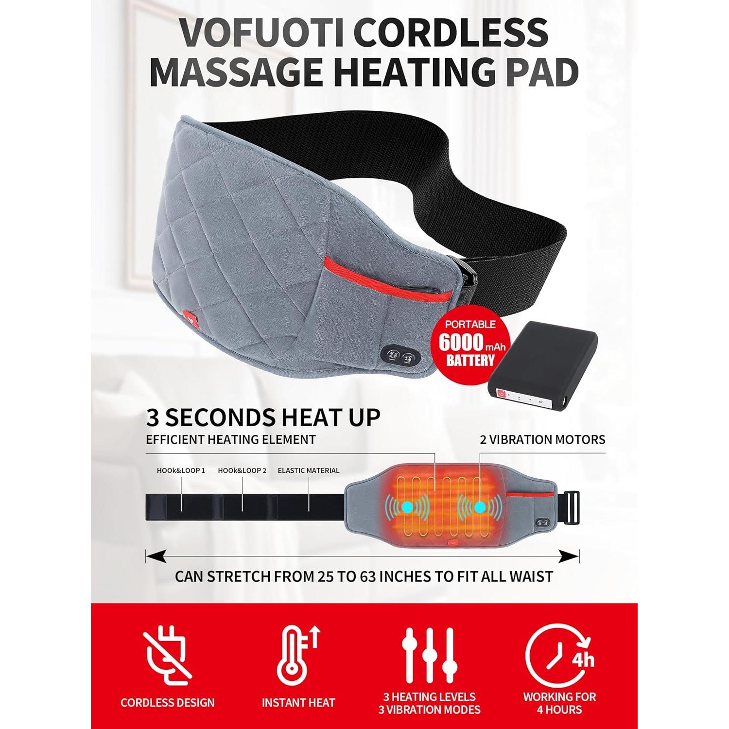 Almohadilla Calentadora Inalámbrica Vofuoti con Masaje 3 Modos