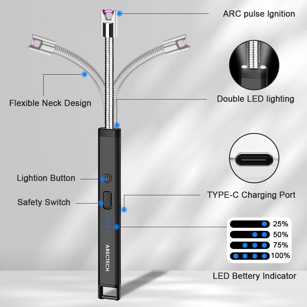 Encendedor Eléctrico Recargable USB ARECTECH Negro 360°