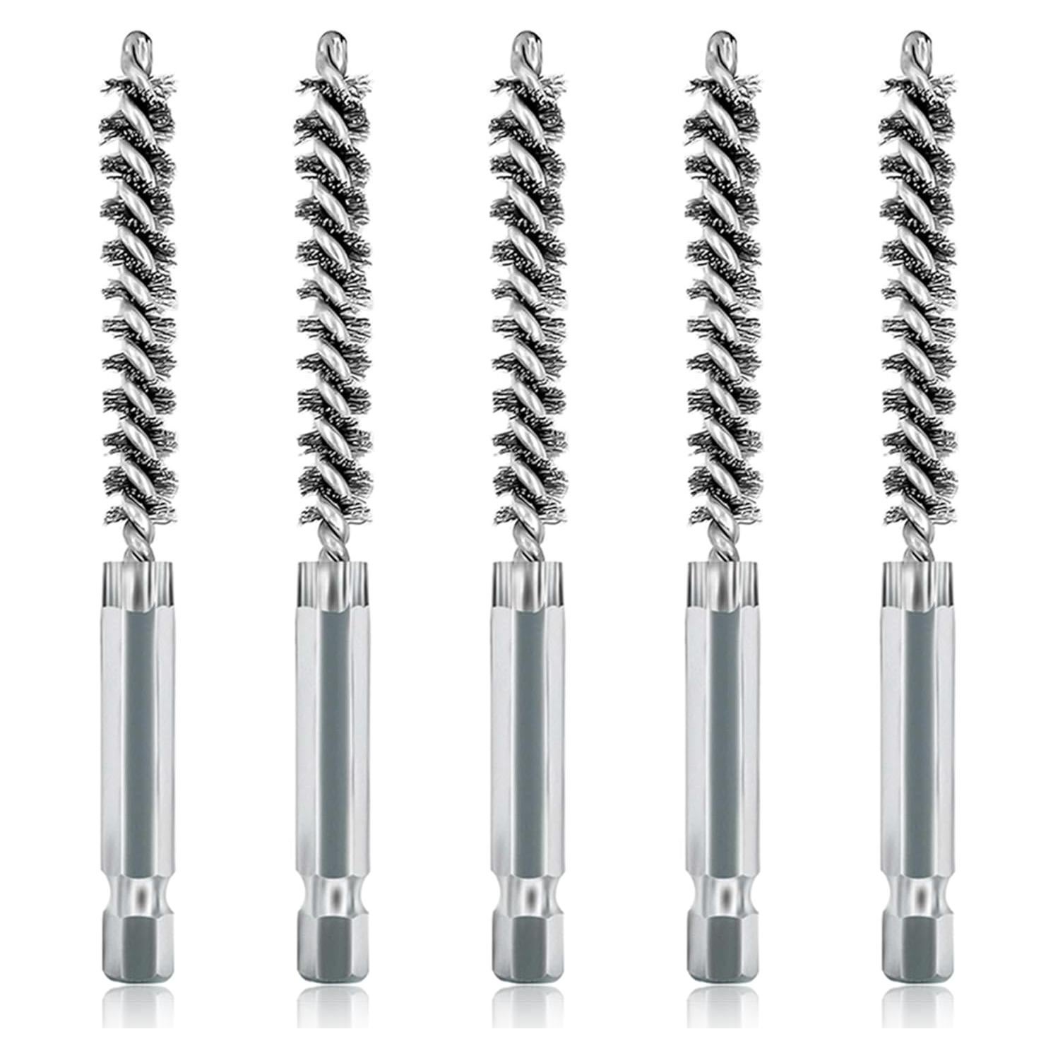 ASNOMY 5Pcs 5/16" Stainless Steel Bore Brush, Bristles Wire Brush Bore Cleaning Brush Set for Power Drill Cleaning, Abrasive Wire Brush Stainless Steel Brush with 1/4" Hex Shank