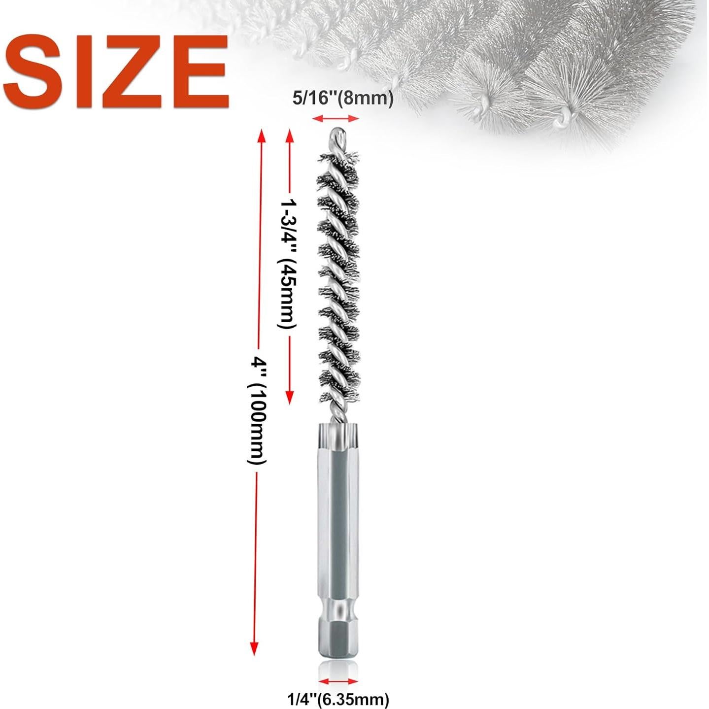 ASNOMY 5Pcs 5/16" Stainless Steel Bore Brush, Bristles Wire Brush Bore Cleaning Brush Set for Power Drill Cleaning, Abrasive Wire Brush Stainless Steel Brush with 1/4" Hex Shank