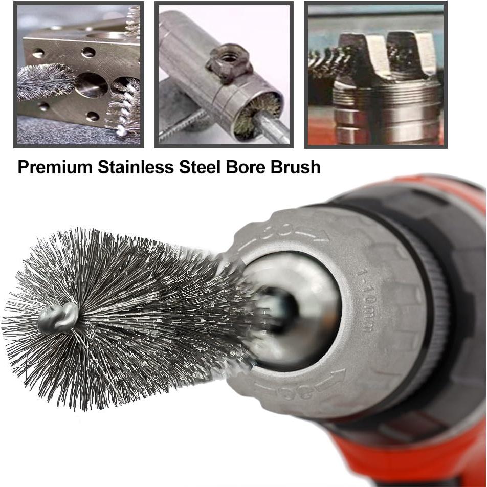 ASNOMY 5Pcs 5/16" Stainless Steel Bore Brush, Bristles Wire Brush Bore Cleaning Brush Set for Power Drill Cleaning, Abrasive Wire Brush Stainless Steel Brush with 1/4" Hex Shank