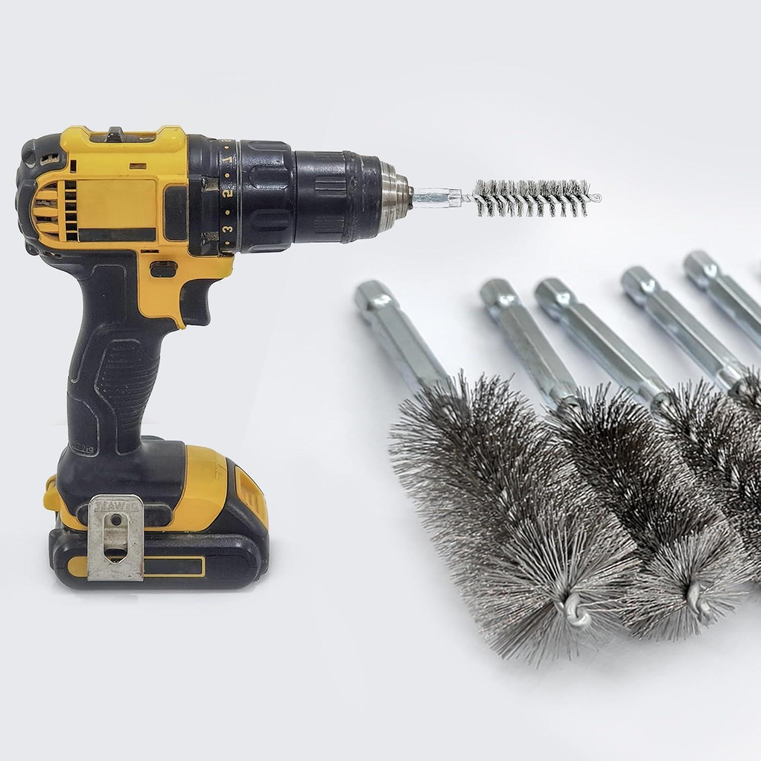 ASNOMY 5Pcs 5/16" Stainless Steel Bore Brush, Bristles Wire Brush Bore Cleaning Brush Set for Power Drill Cleaning, Abrasive Wire Brush Stainless Steel Brush with 1/4" Hex Shank