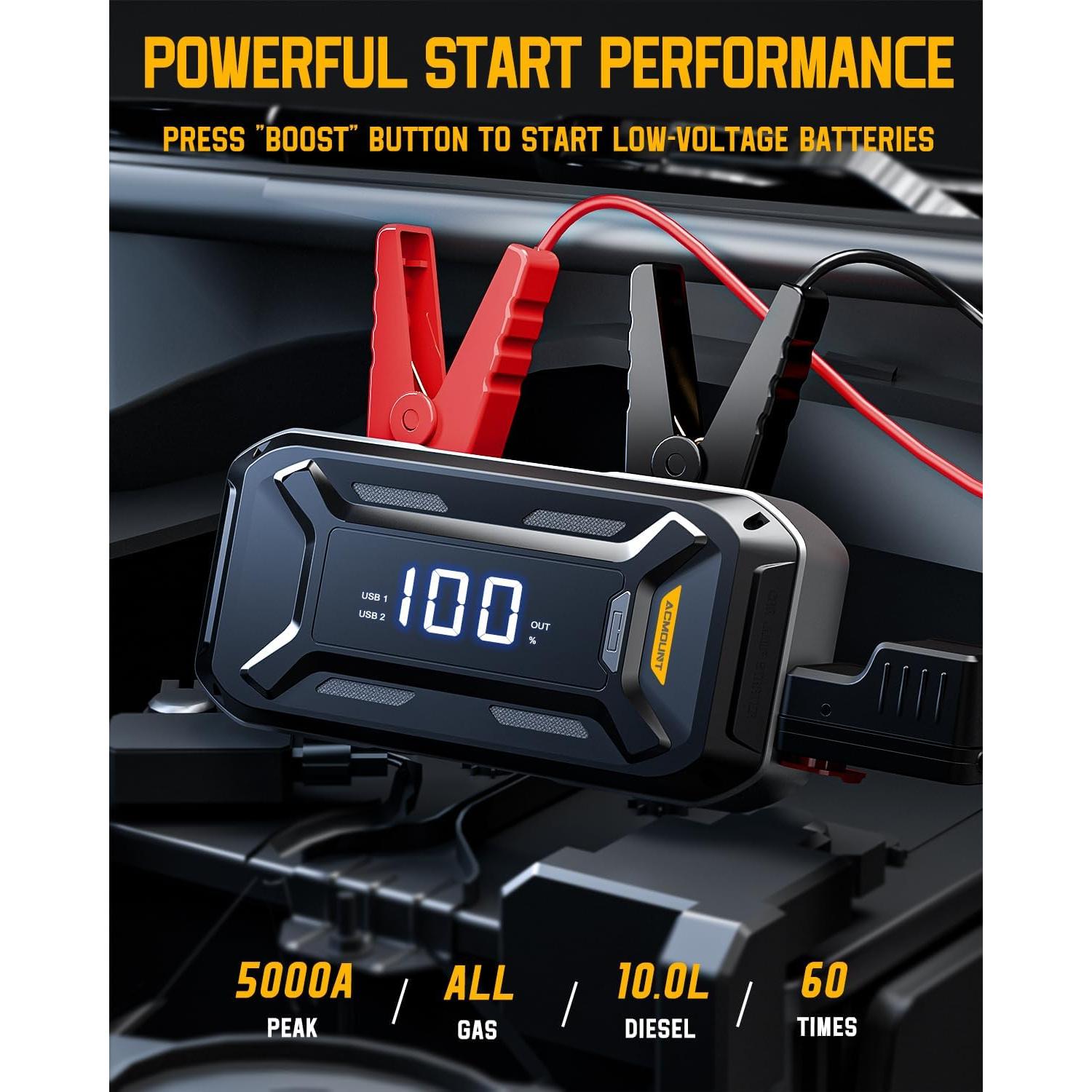 Arrancador de Coche Acmount P120 5000A 12V Pantalla LCD