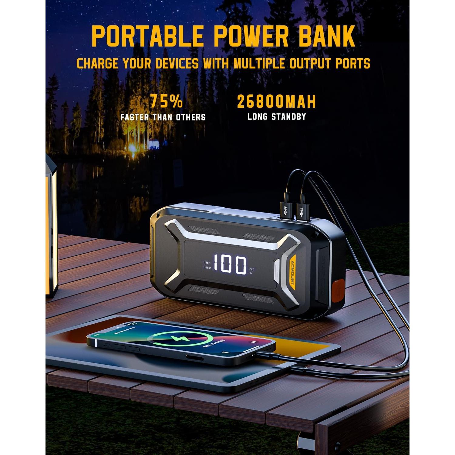 Arrancador de Coche Acmount P120 5000A 12V Pantalla LCD