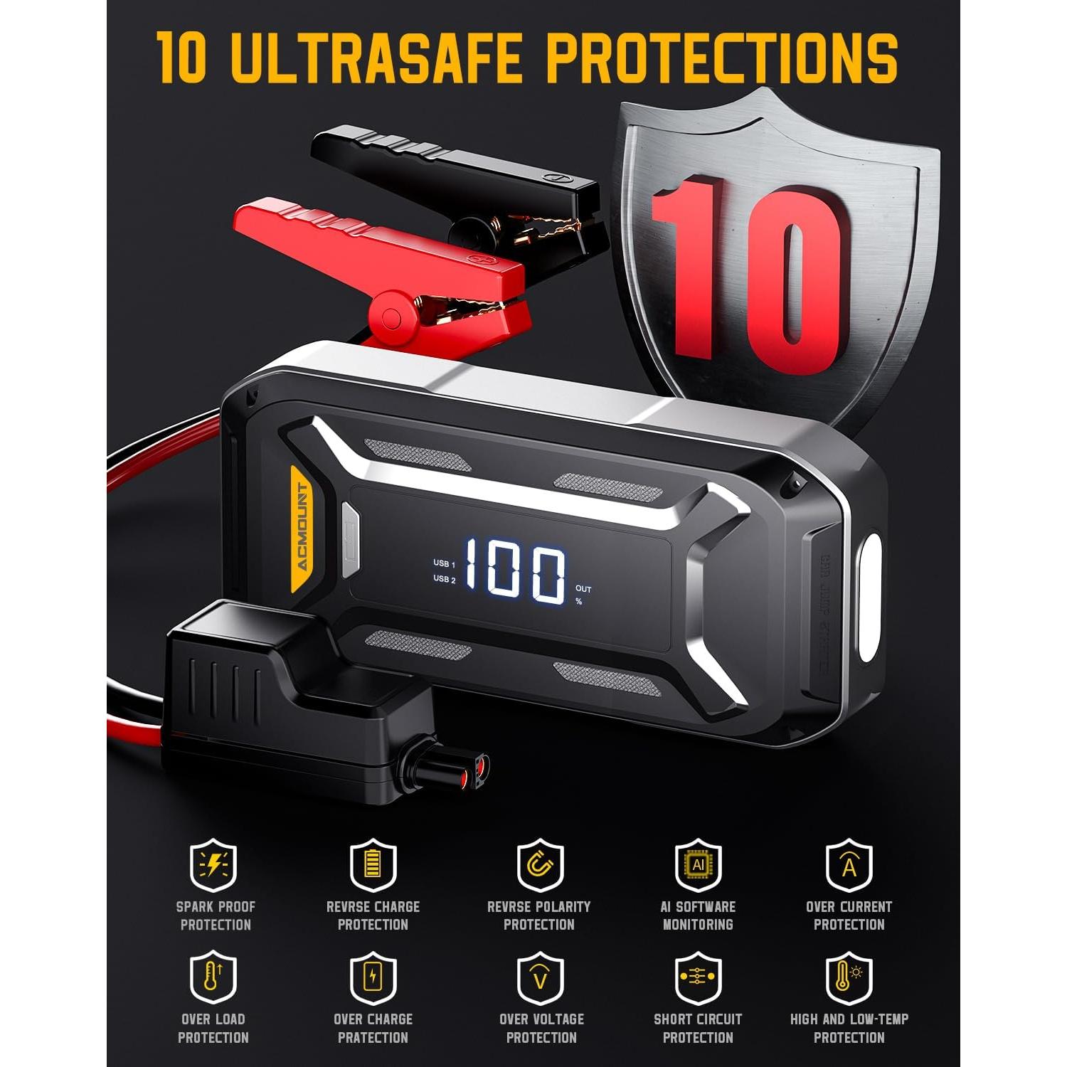 Arrancador de Coche Acmount P120 5000A 12V Pantalla LCD