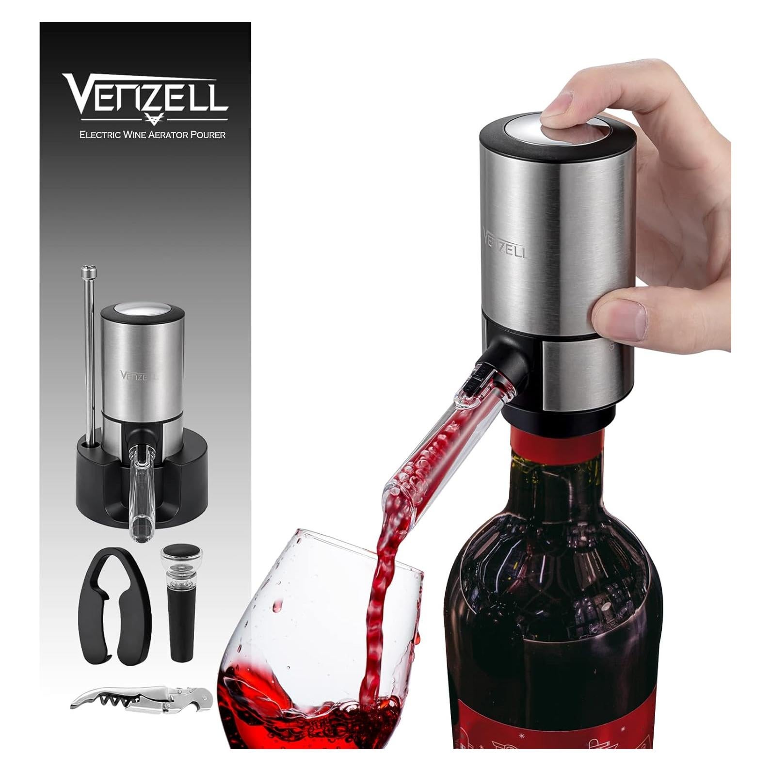Aerador y Vertedor de Vino Eléctrico VENZELL Plata - Decantador Inteligente