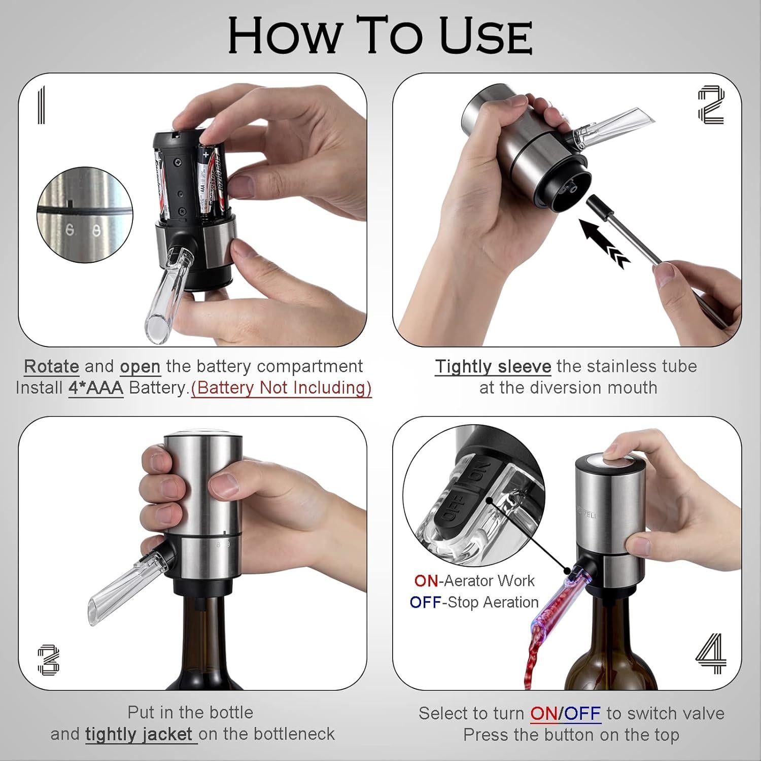 Aerador y Vertedor de Vino Eléctrico VENZELL Plata - Decantador Inteligente