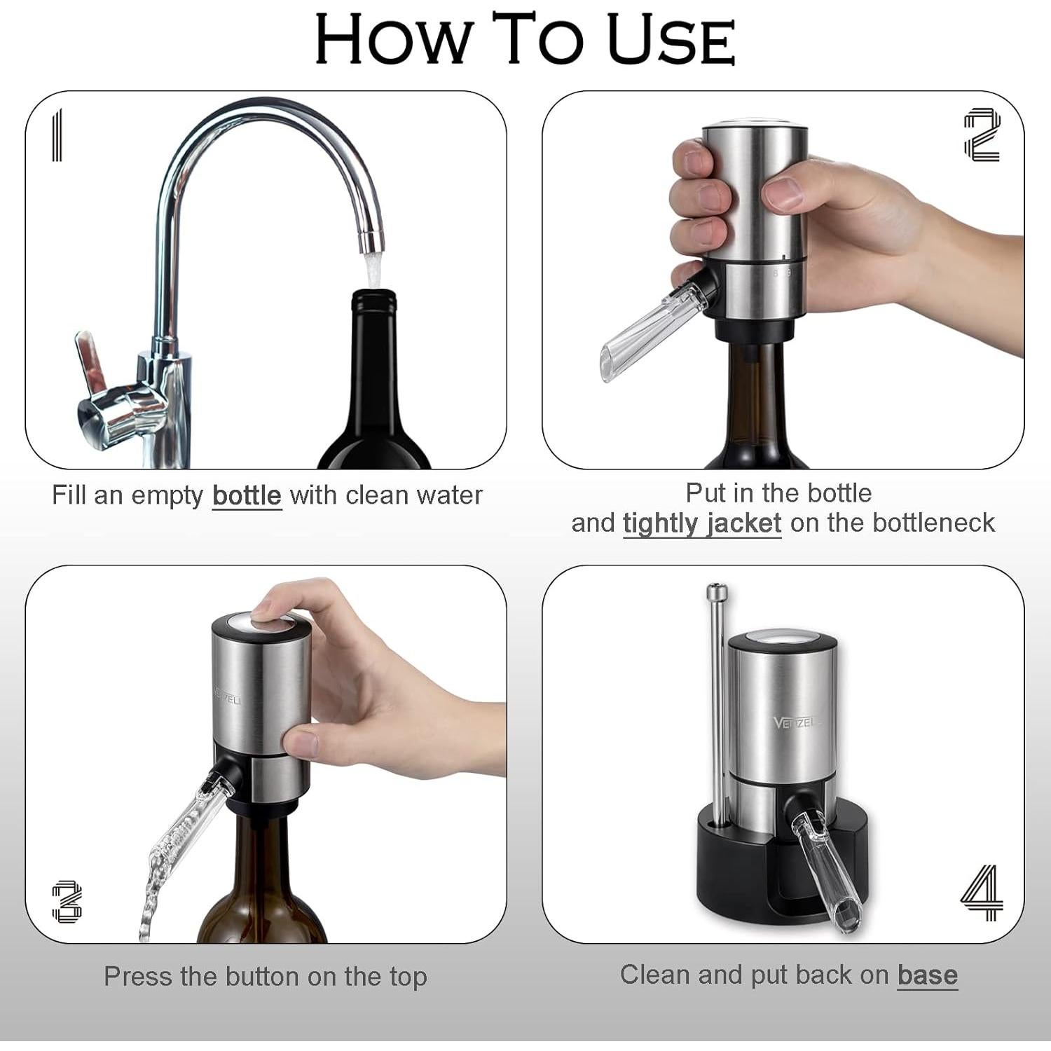 Aerador y Vertedor de Vino Eléctrico VENZELL Plata - Decantador Inteligente