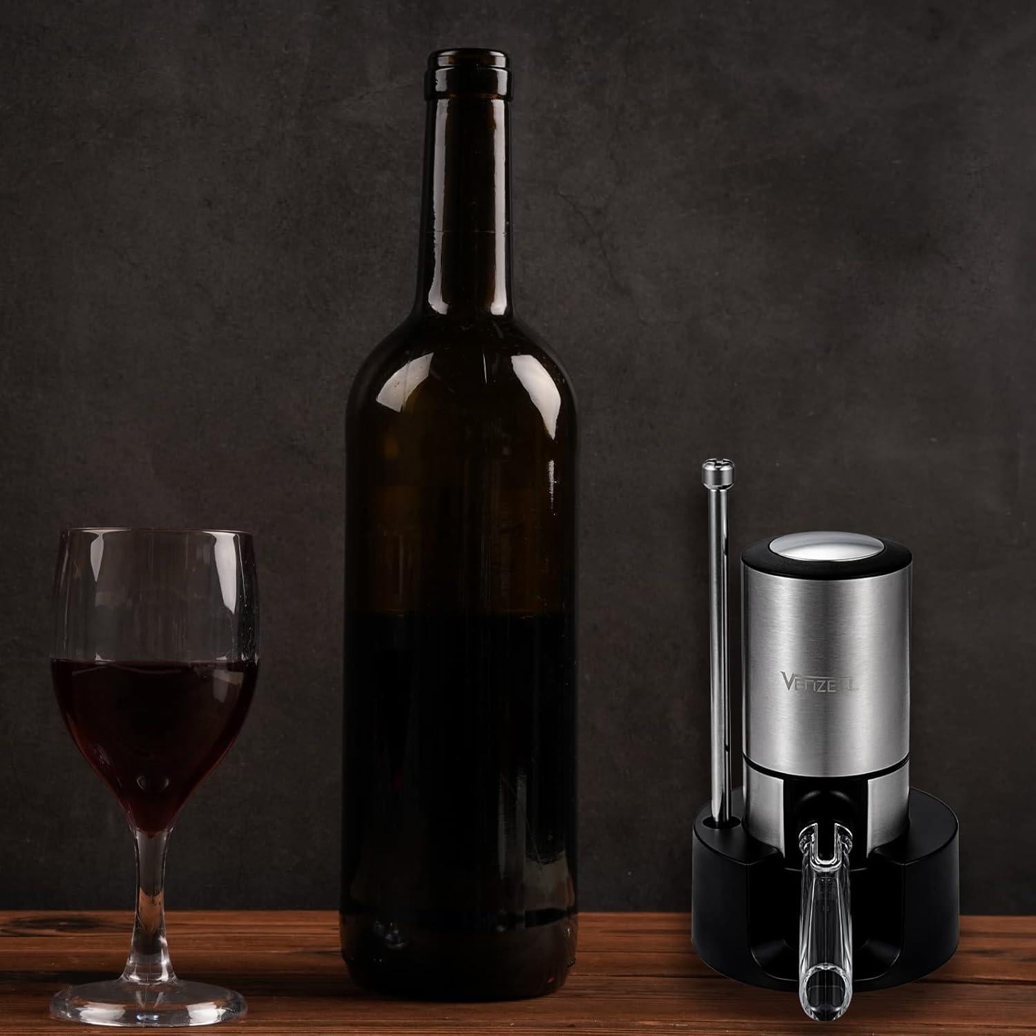 Aerador y Vertedor de Vino Eléctrico VENZELL Plata - Decantador Inteligente