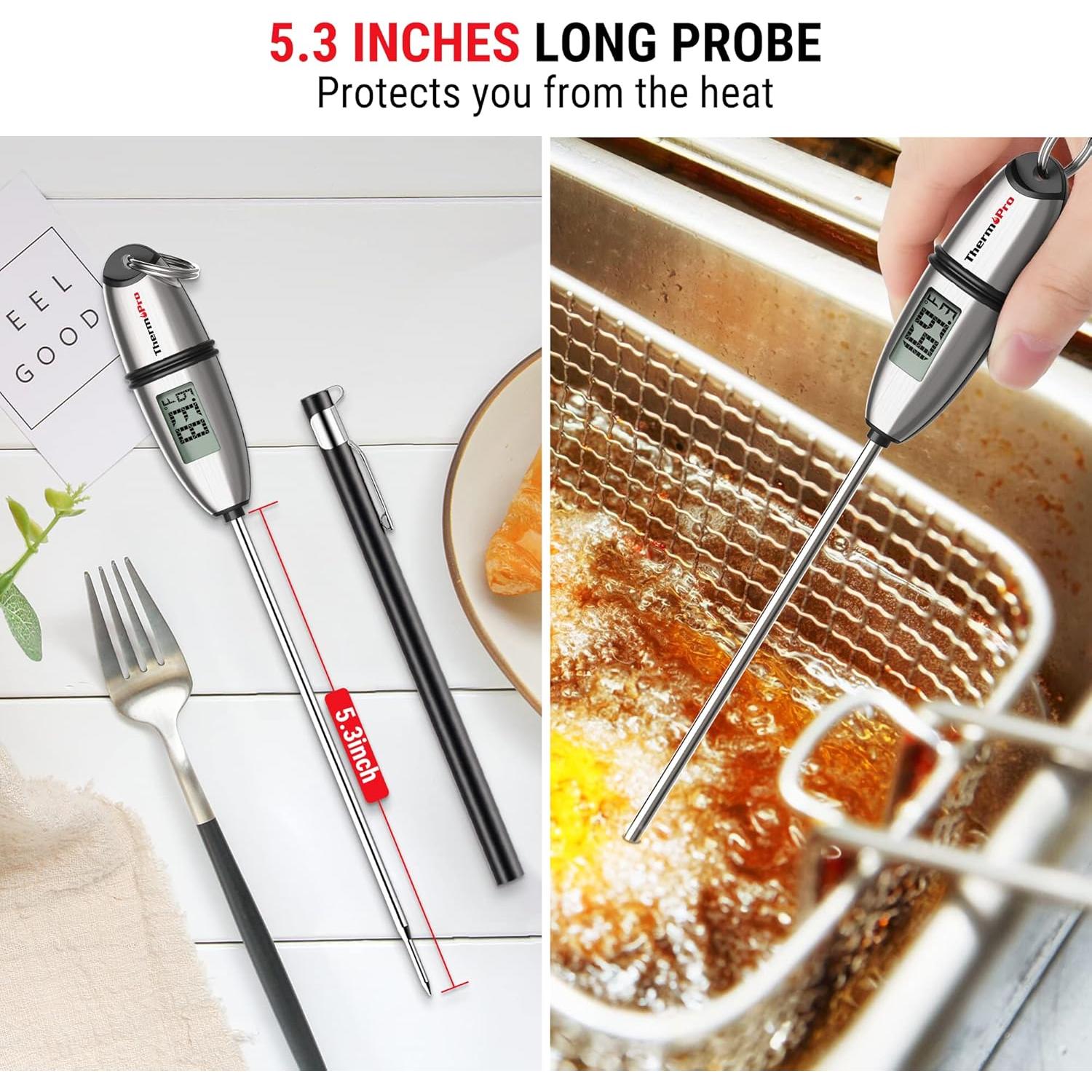 ThermoPro TP02S Digital Food Thermometer for Cooking Bread Baking Sourdough Liquids, Meat Thermometer Digital with Super Long Probe for Grill Candy Kitchen BBQ Oil Milk Yogurt Water Temperature