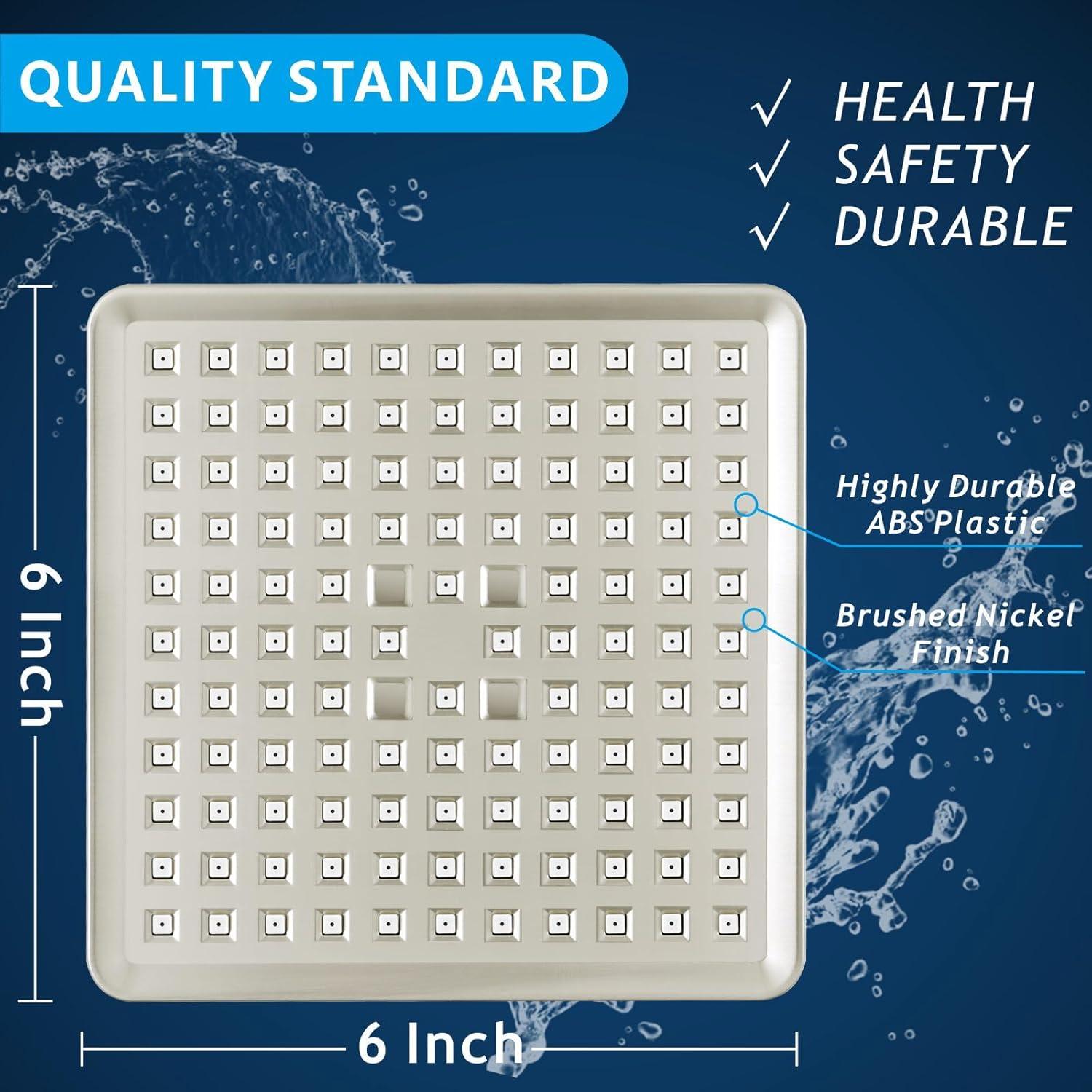 Cabezal de Ducha Voolan Cuadrado 15cm Alta Presión Níquel