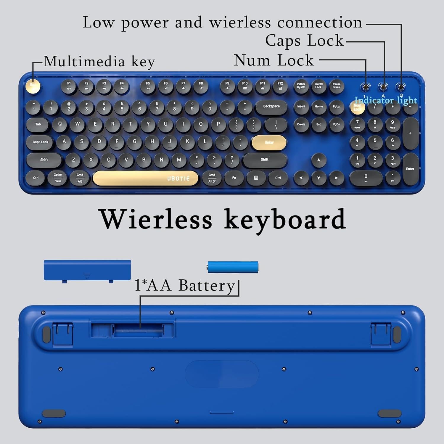 Combo Teclado y Ratón Inalámbricos UBOTIE Retro Colorido