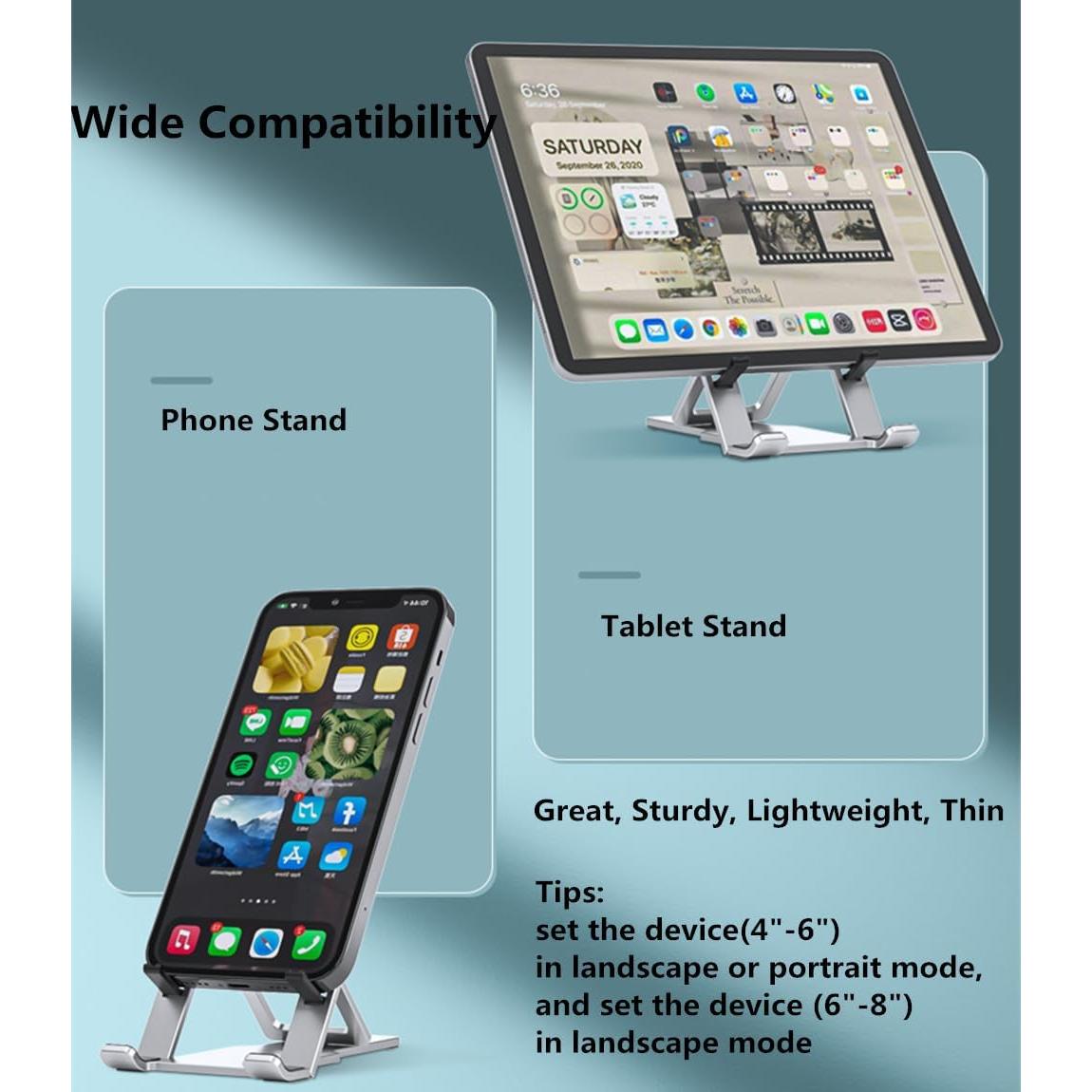 Cell Phone Stand, Fully Adjustable Foldable Desktop Phone Holder for Desk, Thick Case Friendly, Compatible with All Phones (A-Black)