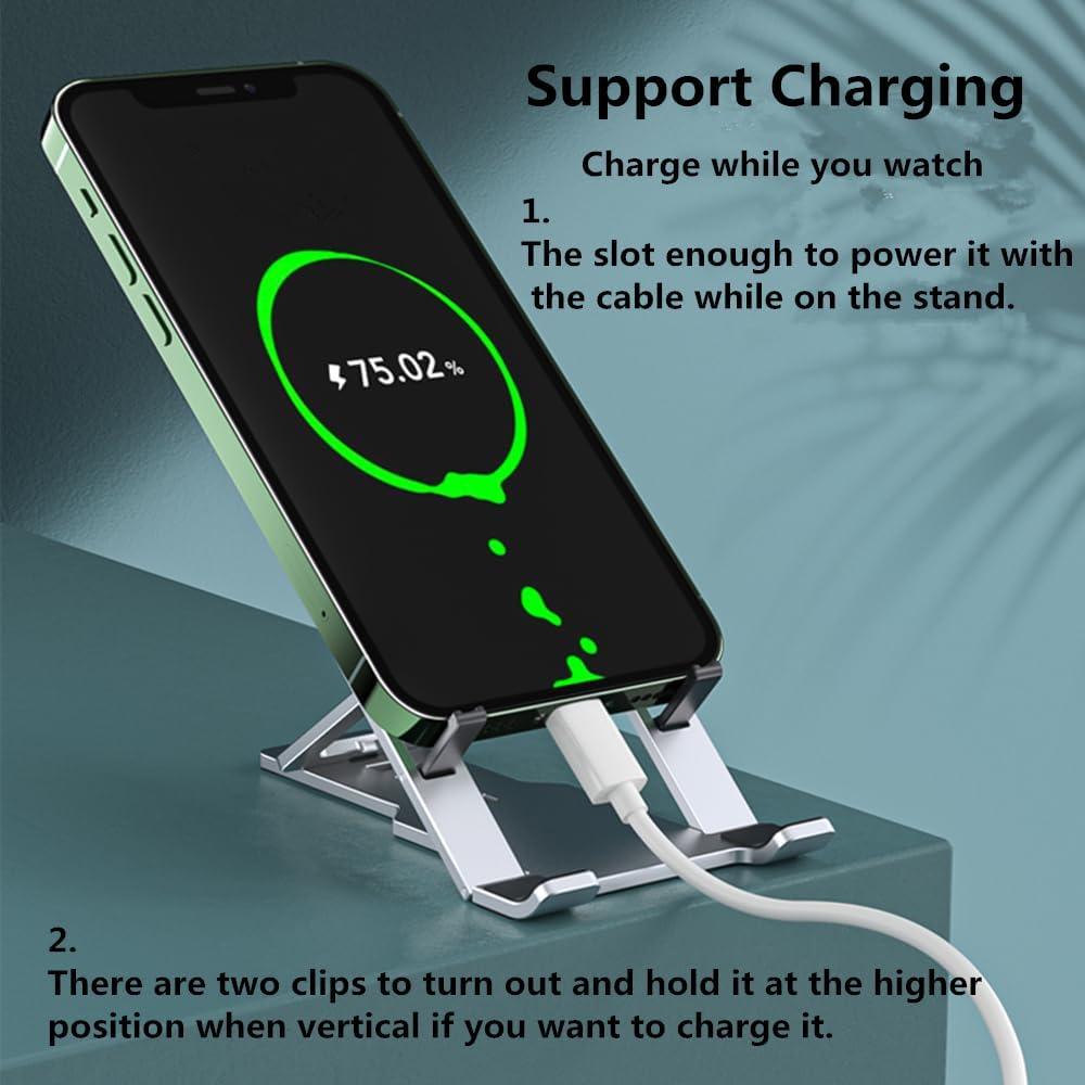 Cell Phone Stand, Fully Adjustable Foldable Desktop Phone Holder for Desk, Thick Case Friendly, Compatible with All Phones (A-Black)