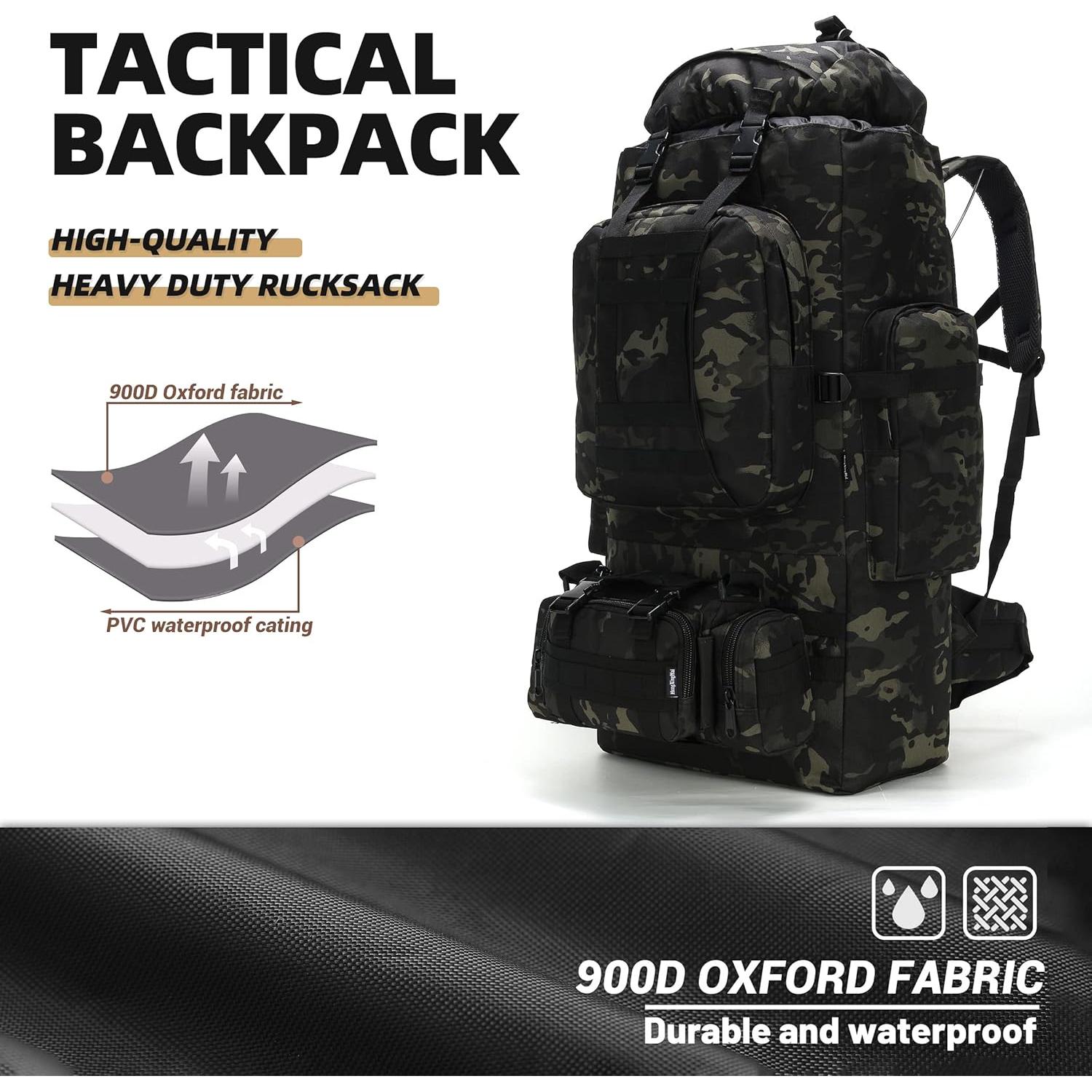 Mochila de Camping 100L Militar Molle Impermeable Negra