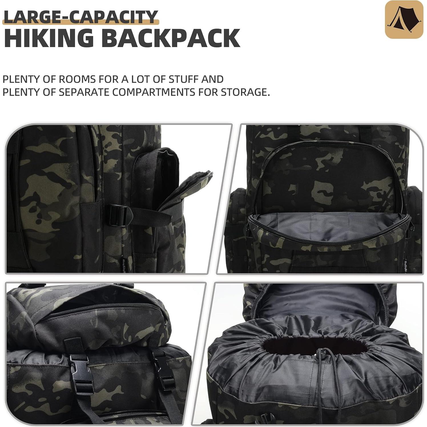 Mochila de Camping 100L Militar Molle Impermeable Negra