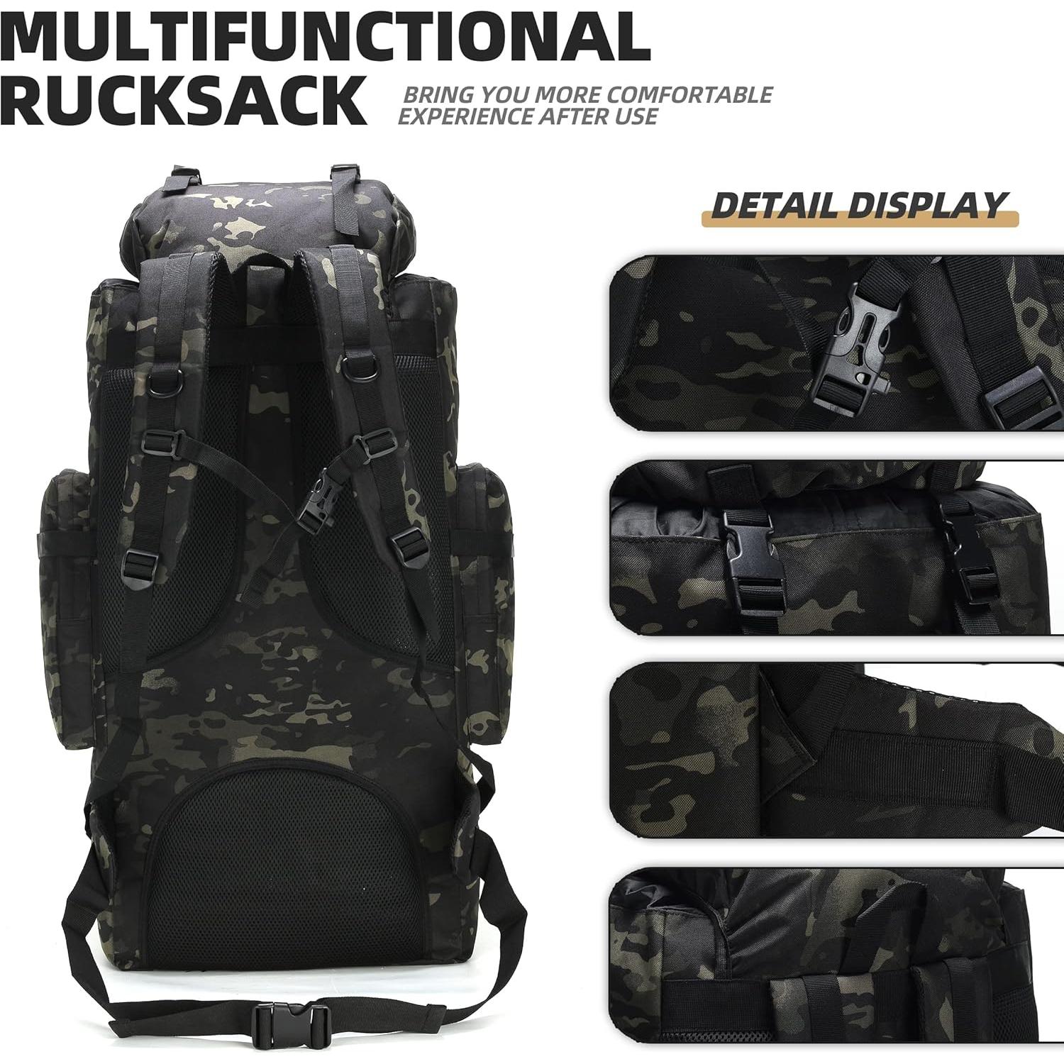 Mochila de Camping 100L Militar Molle Impermeable Negra