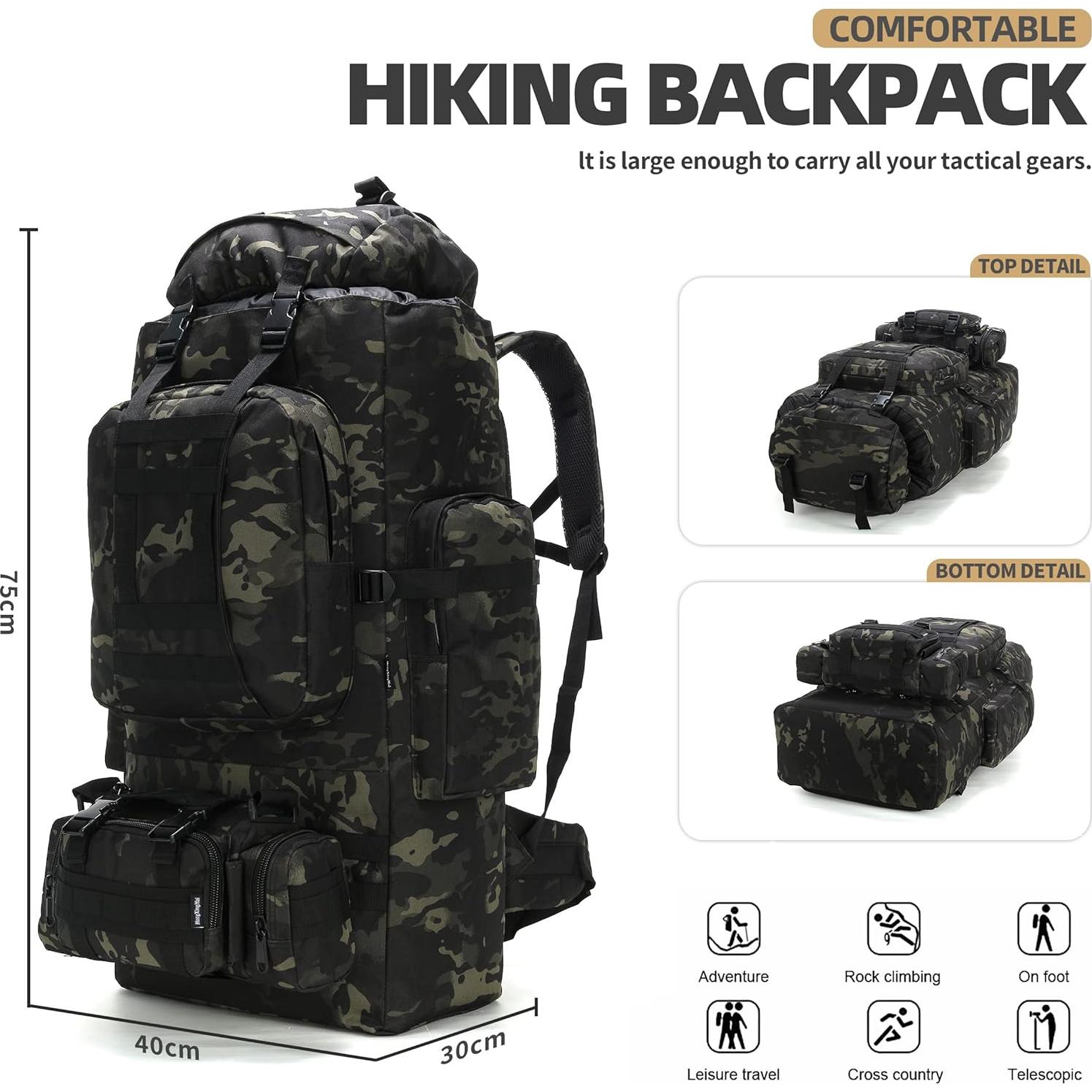 Mochila de Camping 100L Militar Molle Impermeable Negra