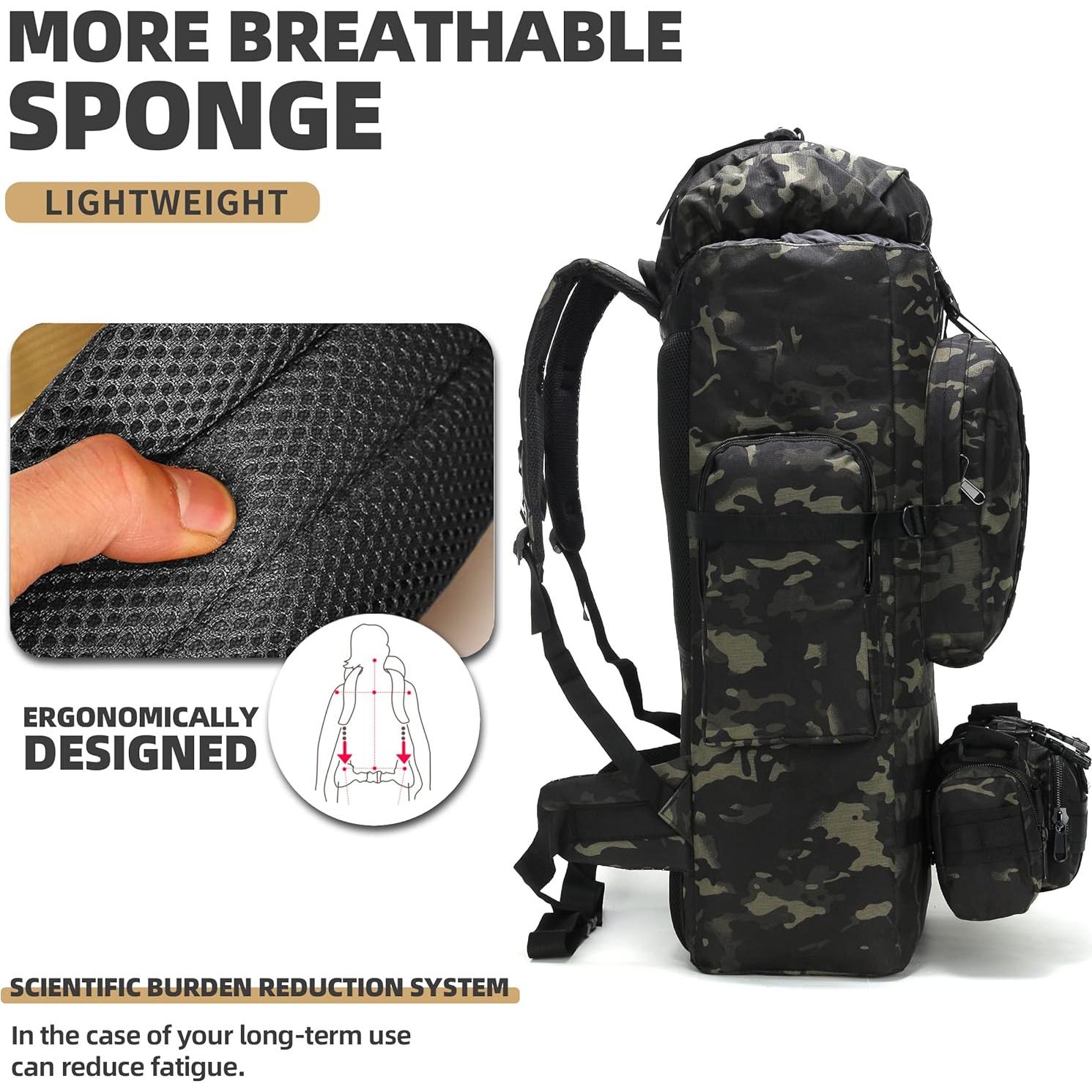 Mochila de Camping 100L Militar Molle Impermeable Negra
