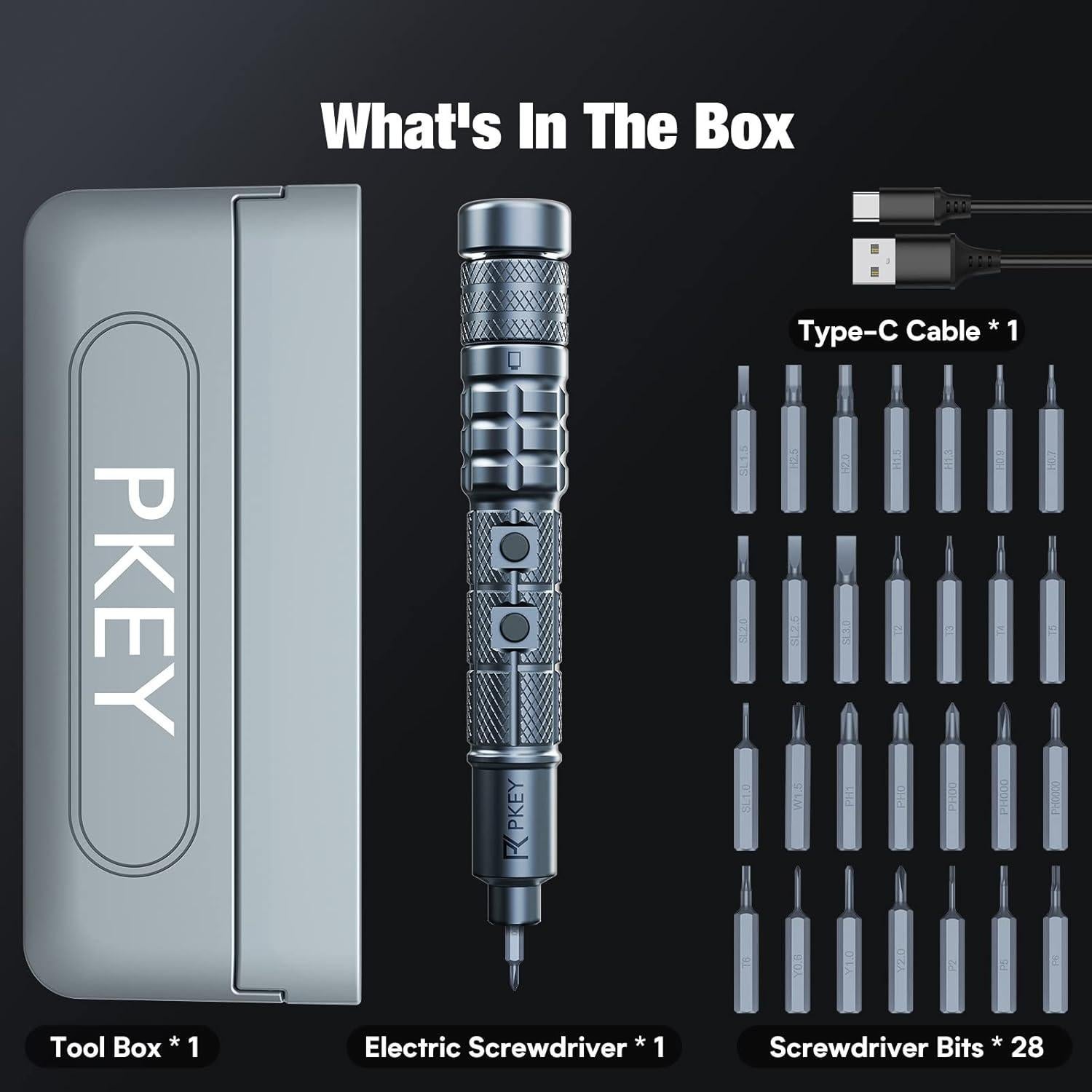 Destornillador Eléctrico Mini PKEY CS0631A con 28 Puntas