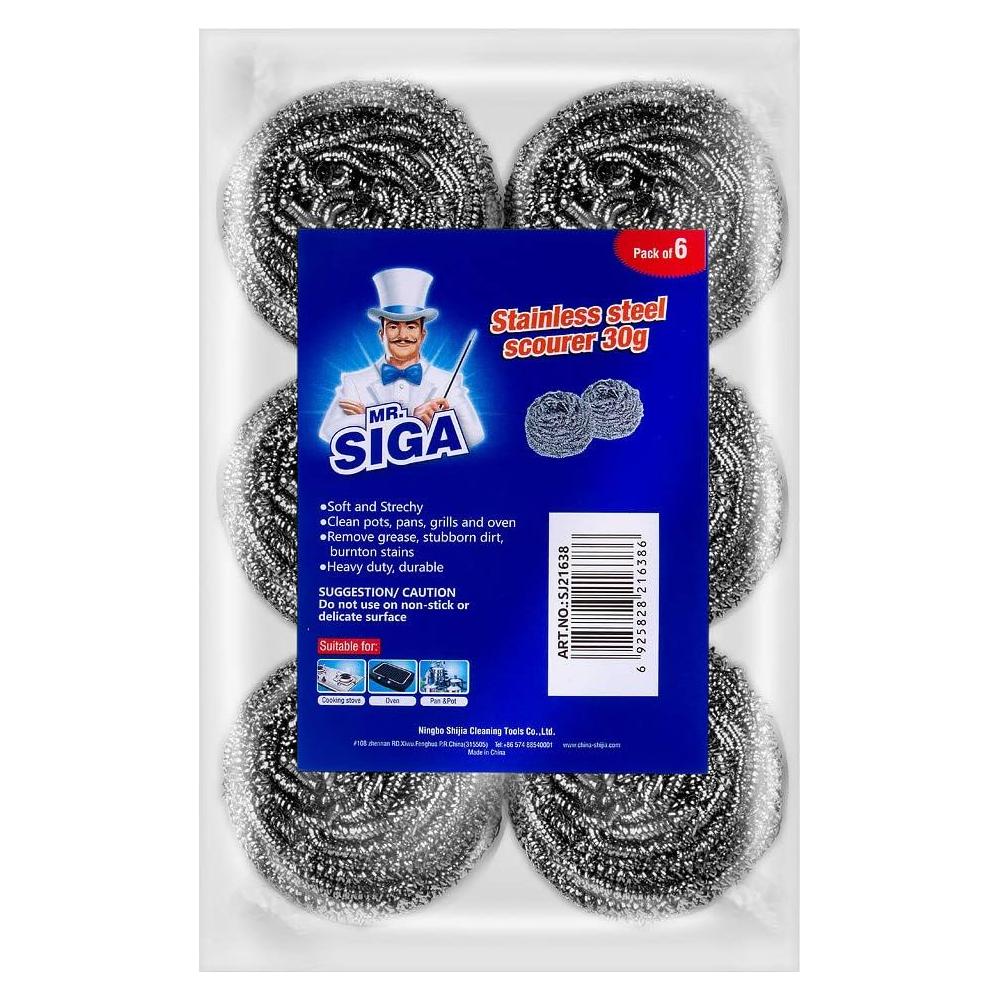 Esponja de Acero Inoxidable MR.SIGA, Paquete de 6, 178g