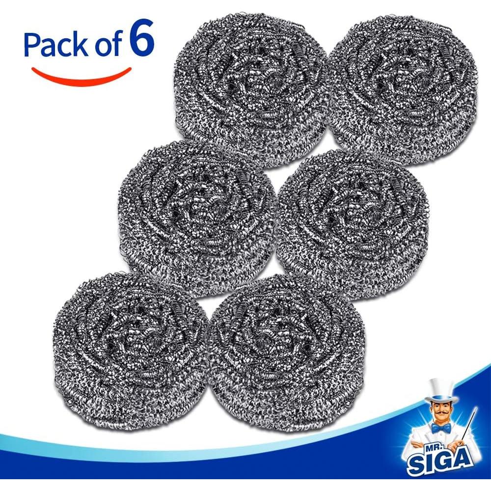 Esponja de Acero Inoxidable MR.SIGA, Paquete de 6, 178g