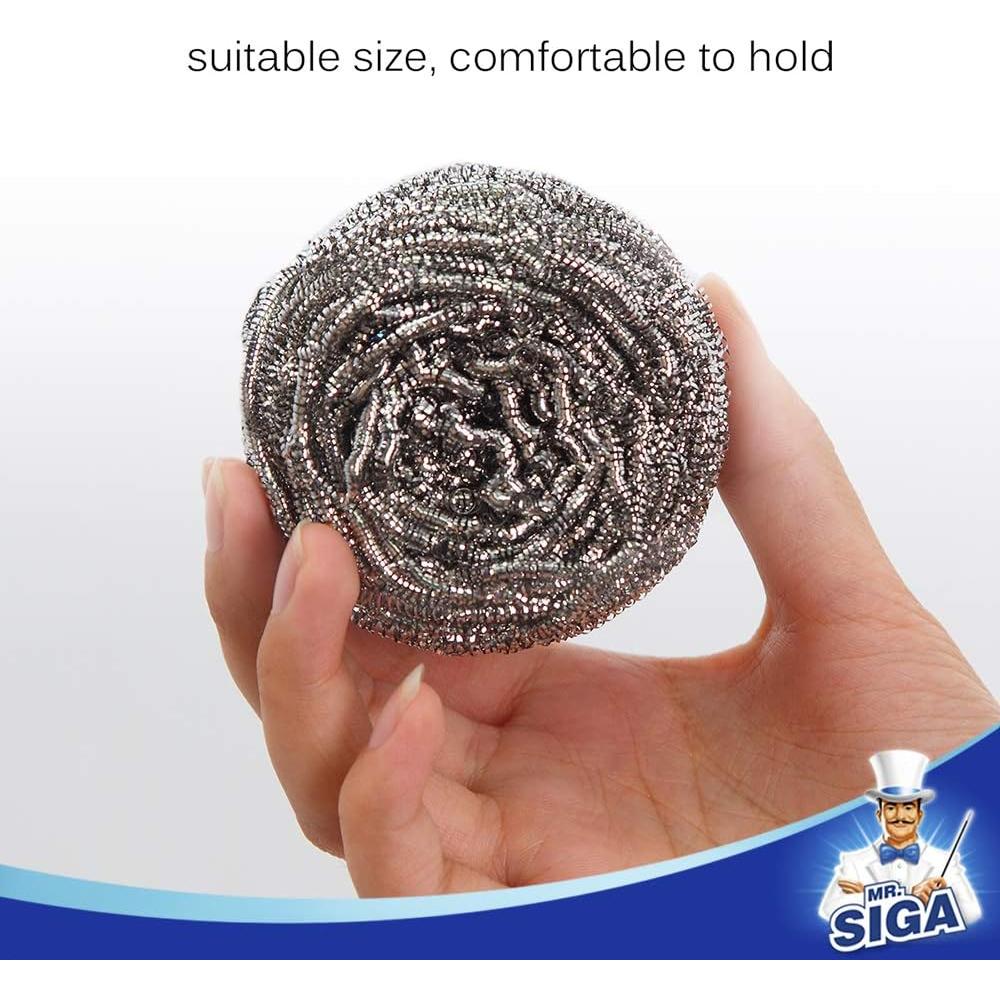 Esponja de Acero Inoxidable MR.SIGA, Paquete de 6, 178g