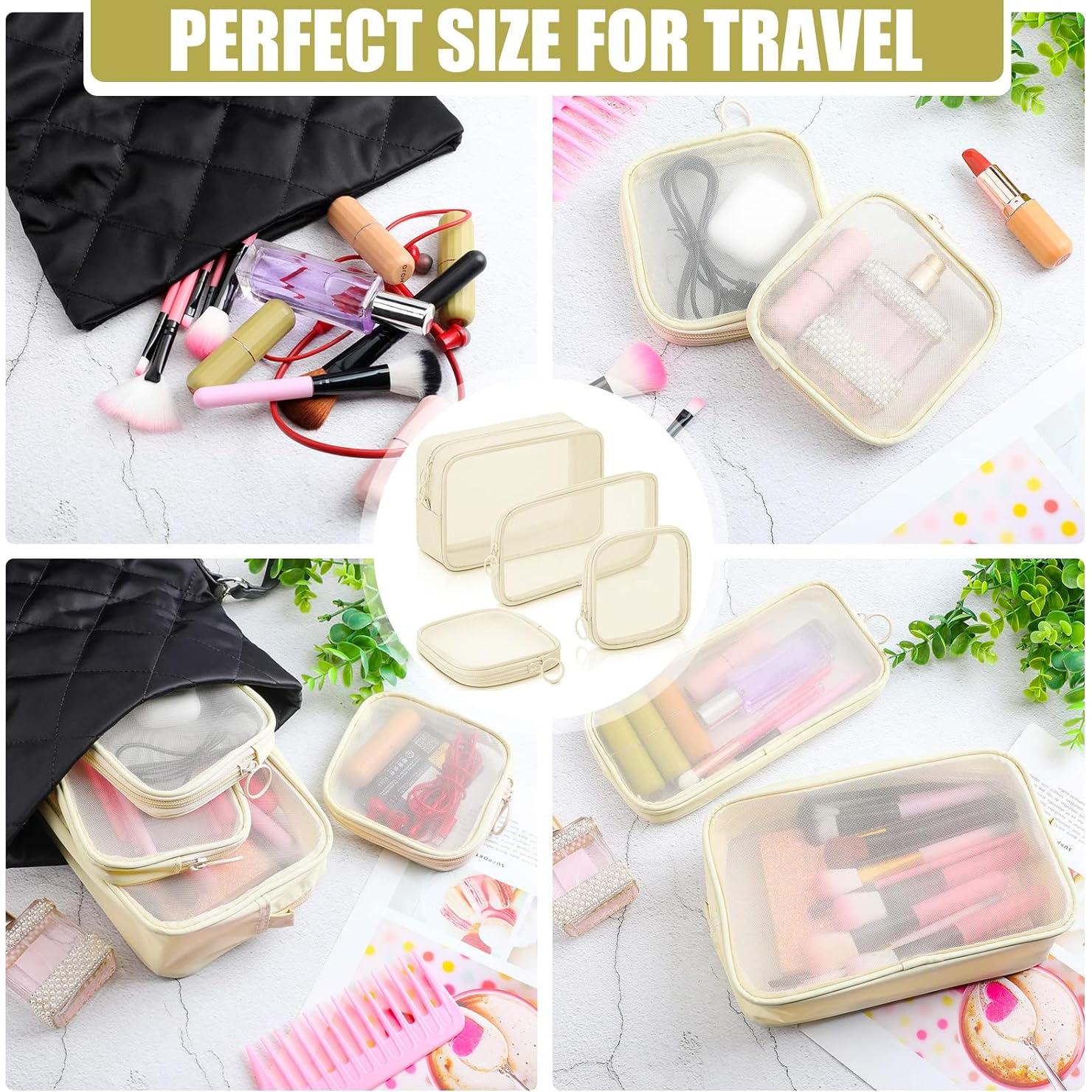 Bolsa de Maquillaje Weewooday 4 Pcs Malla Cosmética Beige