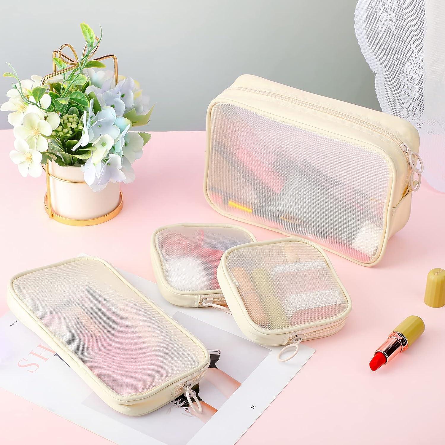 Bolsa de Maquillaje Weewooday 4 Pcs Malla Cosmética Beige