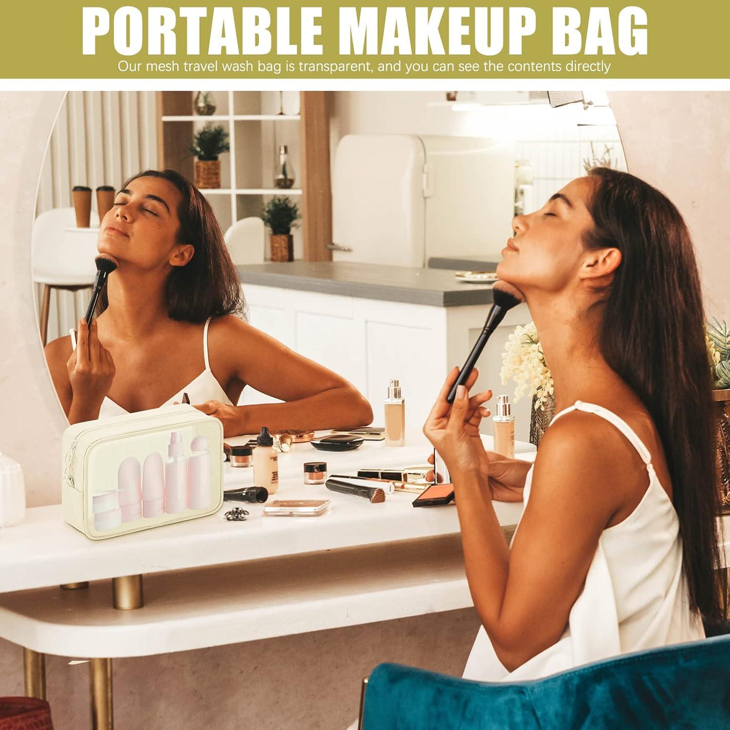 Bolsa de Maquillaje Weewooday 4 Pcs Malla Cosmética Beige